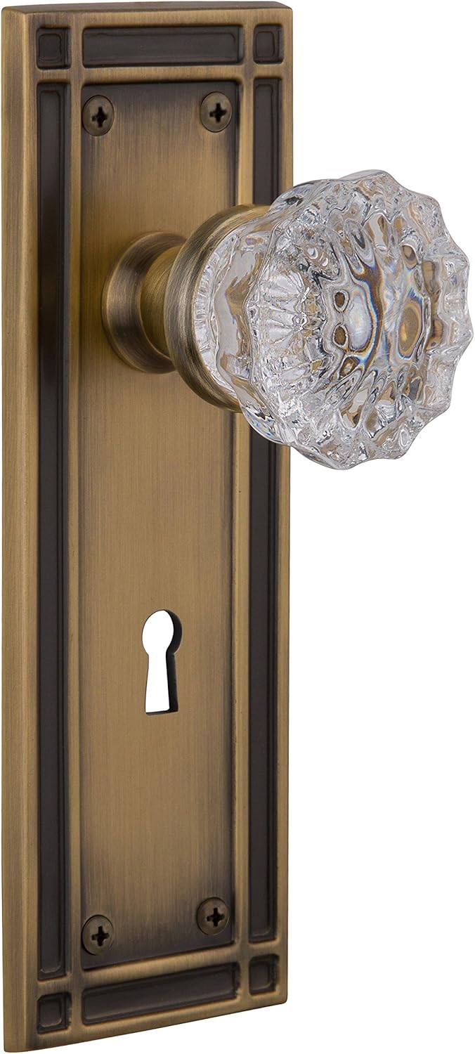 Nostalgic Warehouse Mission Plate with Keyhole Crystal Glass Knob, Double Dummy, Antique Brass