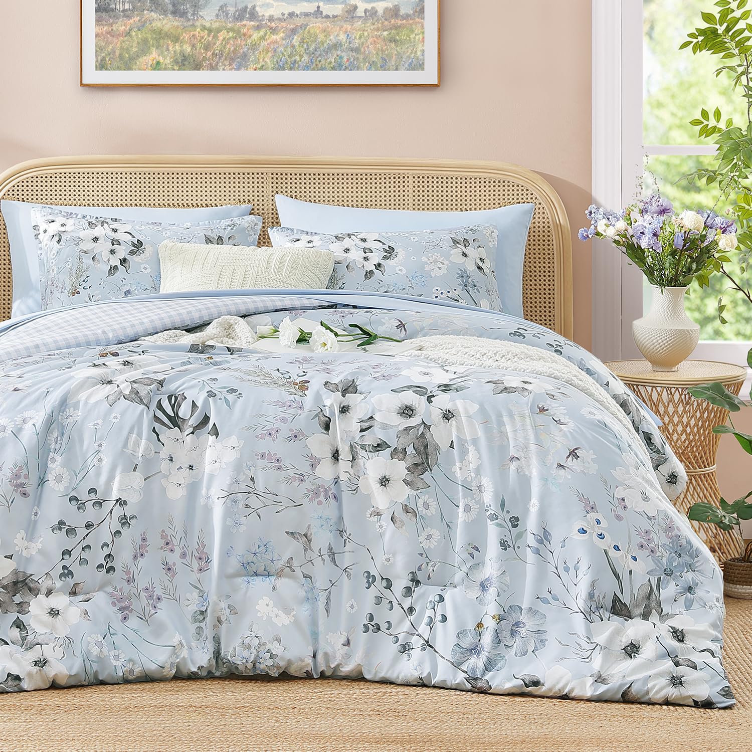 Andency Floral Gingham Comforter Set - Sage -13