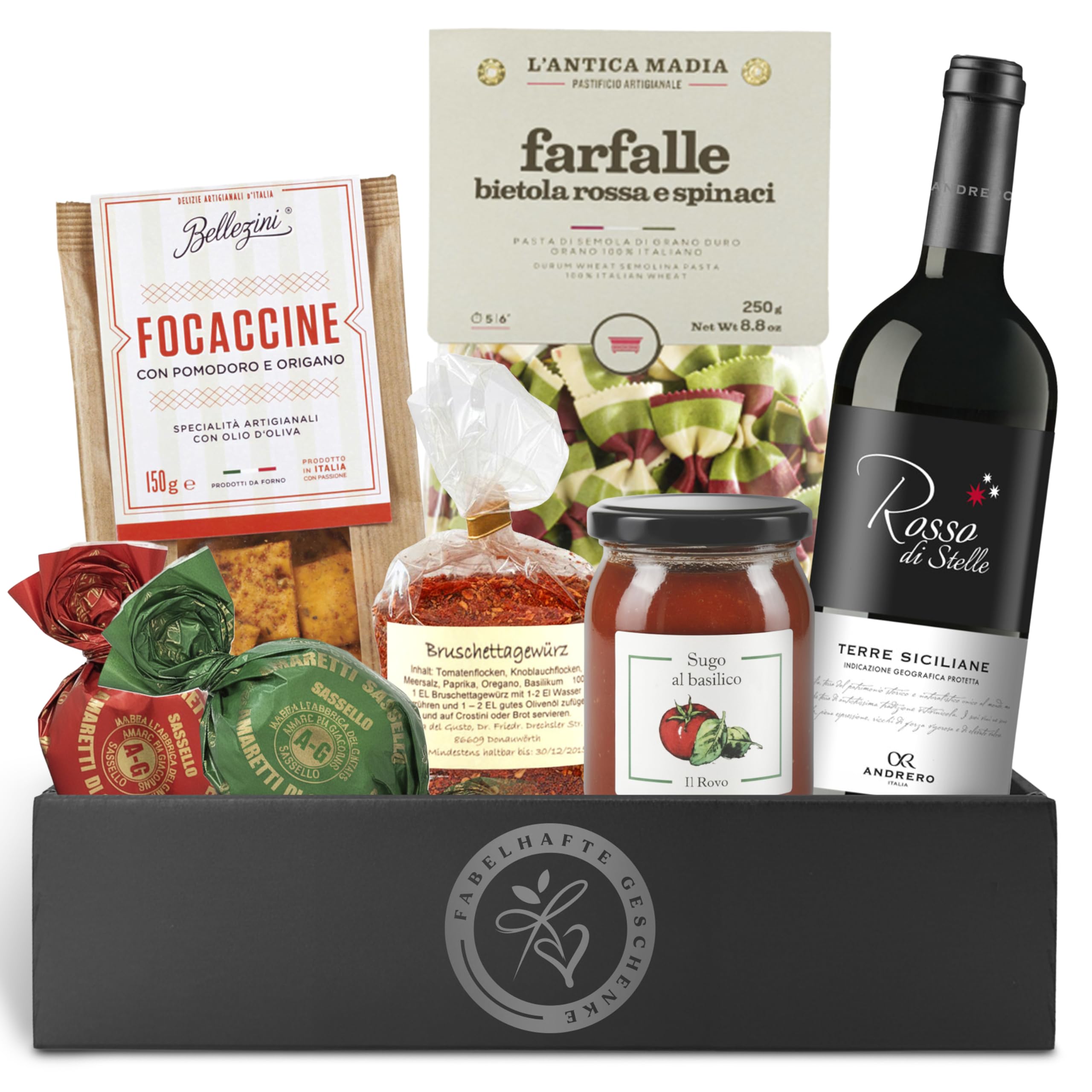 Danke-Präsentkorb Italia gefüllt mit Rotwein & italienischen Delikatessen Geschenkkorb
