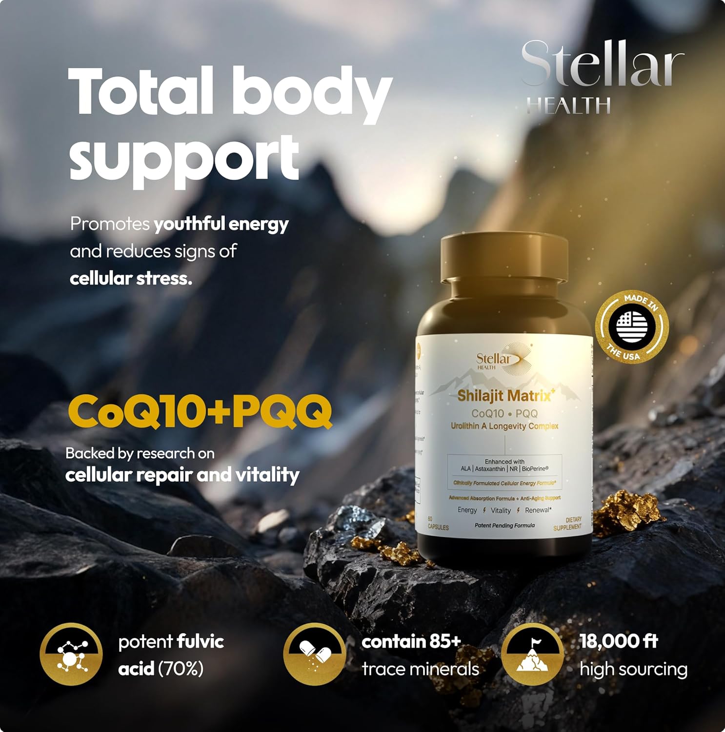 Clinical Mitochondrial Complex - Shilajit 5787mg Extract Equivalent NAD+ Booster - Ubiquinol CoQ10, Urolithin A, NR, PQQ, ALA, Astaxanthin - Energy, Focus, Strength - 60 Vegan Capsules - Image 2