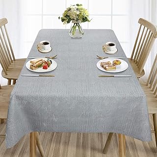AIRCOWRIE Waterproof Vinyl Tablecloths, Heavy Duty Oil Proof Spill Proof Plastic Table Cloth, Wipe Clean PVC Table Cover for Spring Indoor and Outdoor Use (Grey, 54”×108”, Rectangle)