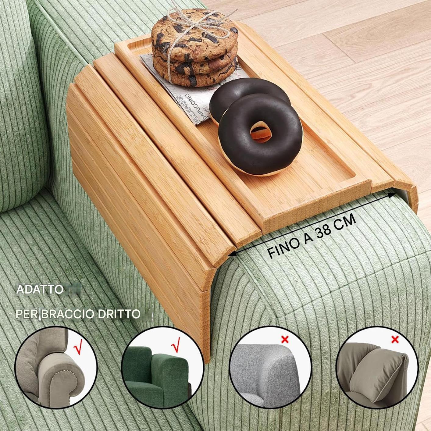 Mesa plegable con reposabrazos de madera con cojín antideslizante, bandeja ideal para sala de estar, café, aperitivos, teléfono y soporte para control remoto