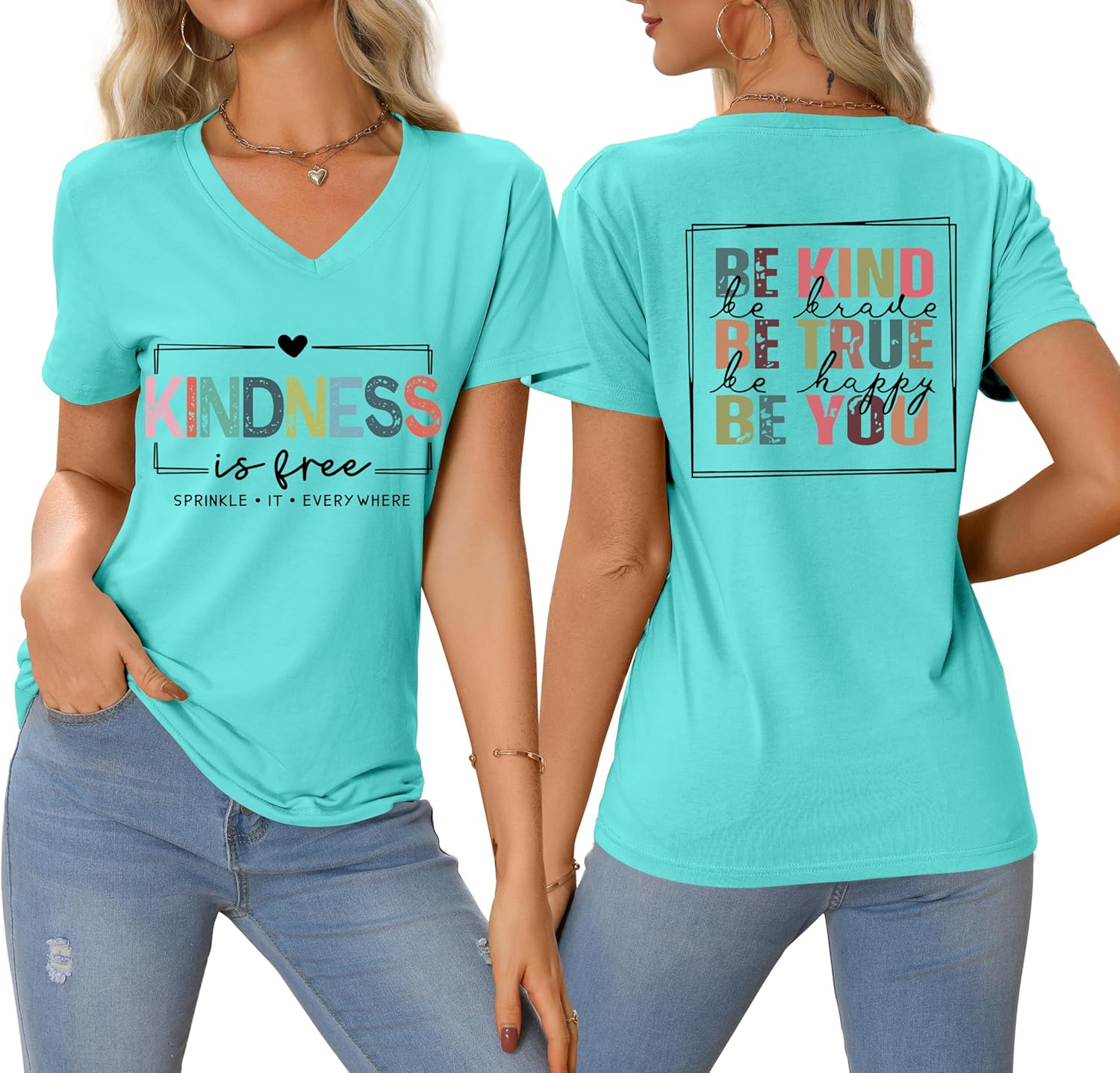 Be Kind Shirt for Women,Kindness is Free Letter Graphic T-Shirt Inspirational Saying Tees Casual Short Sleeve Tops - Image 3