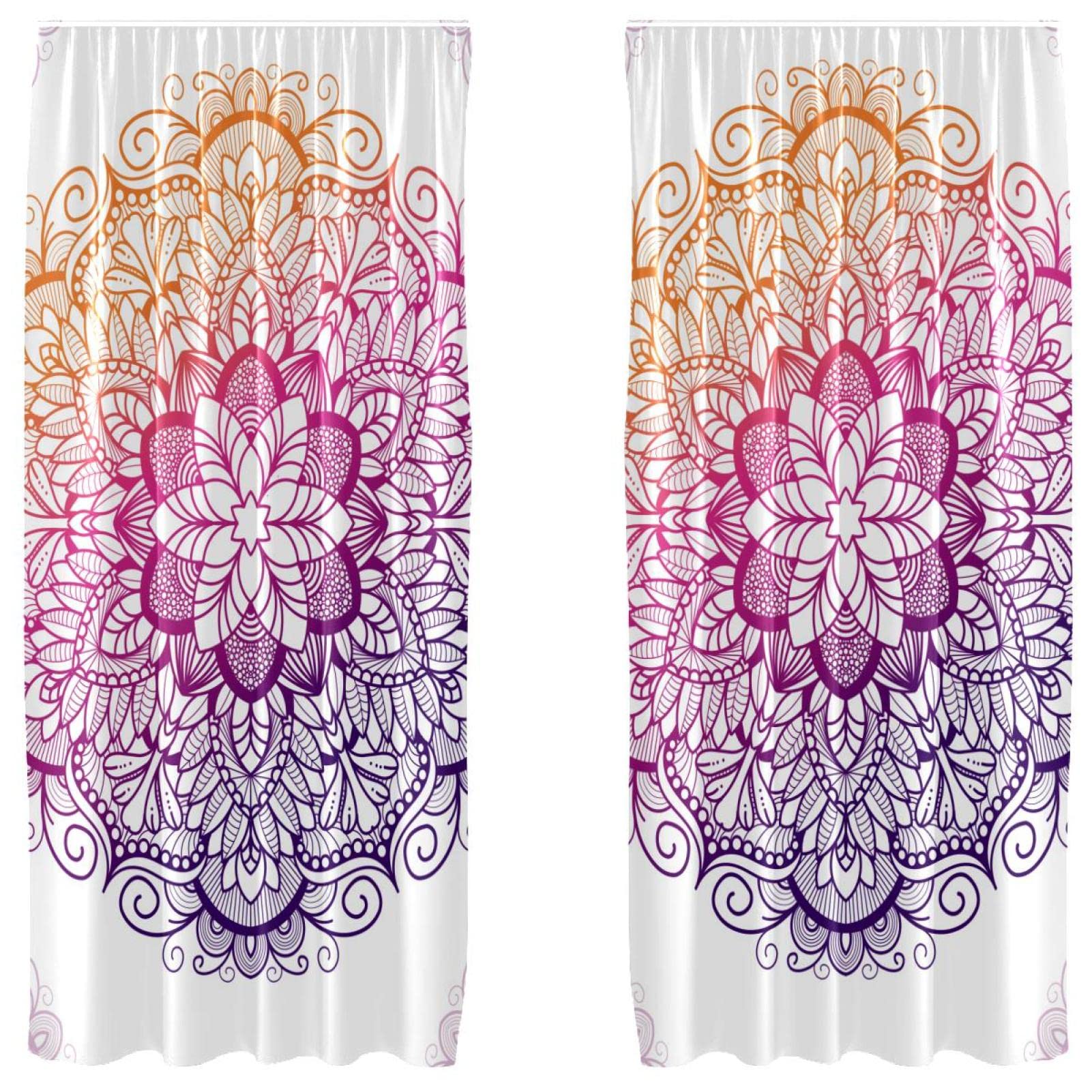 Cortinas de ventana Mandala Boho con flores indias ligeras juego de 2 paneles de 55 x 84 pulgadas