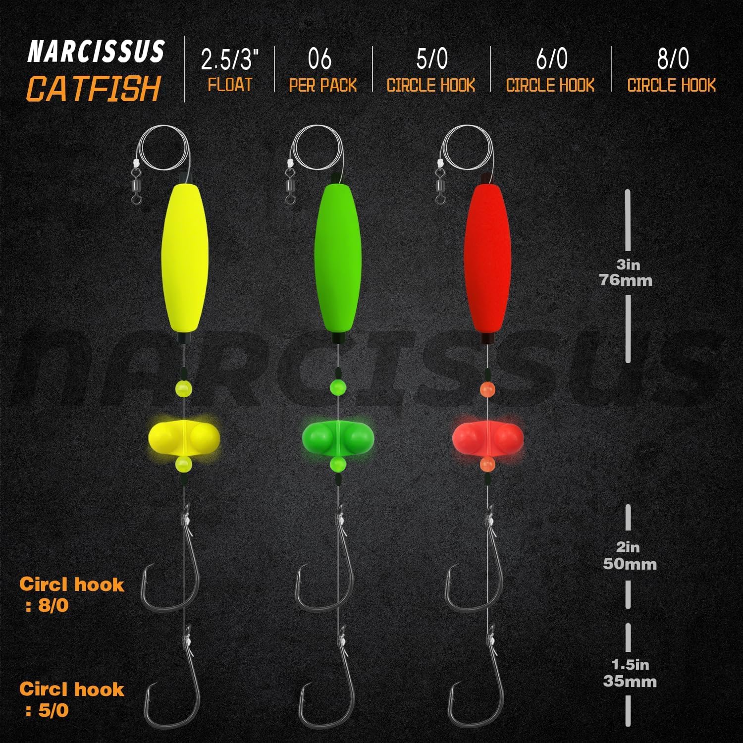Narcissus Catfish Rig Set, 6 Rigs, 5/0 and 8/0 Hooks, 3 oz Sinker, photo 2 of 7