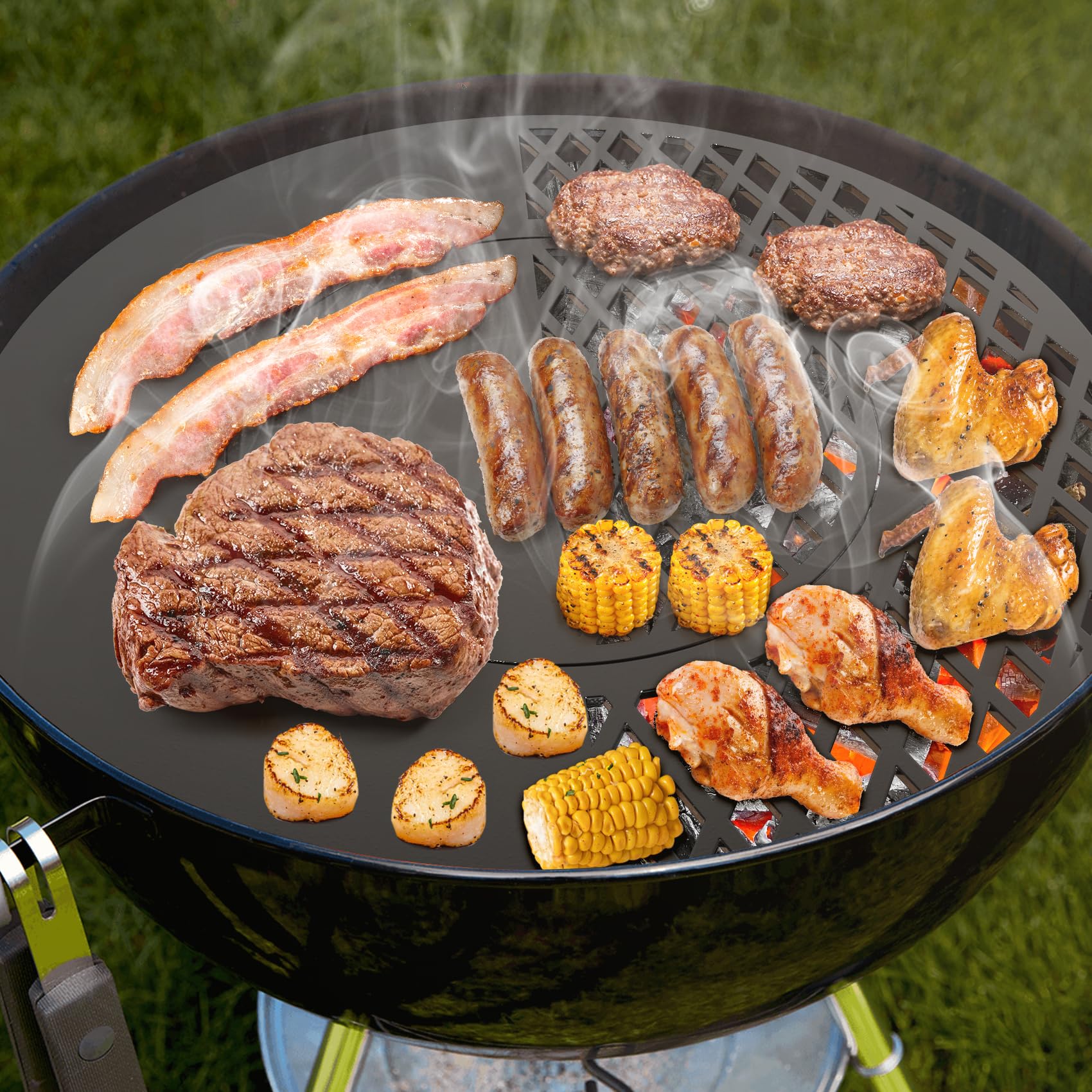 Onlyfire Ceramiczny nieprzywierający ruszt do grillowania ze zdejmowanym rusztem do smażenia, zamiennik do Weber, 56 cm, węgiel drzewny, akcesoria do grillowania Vortex