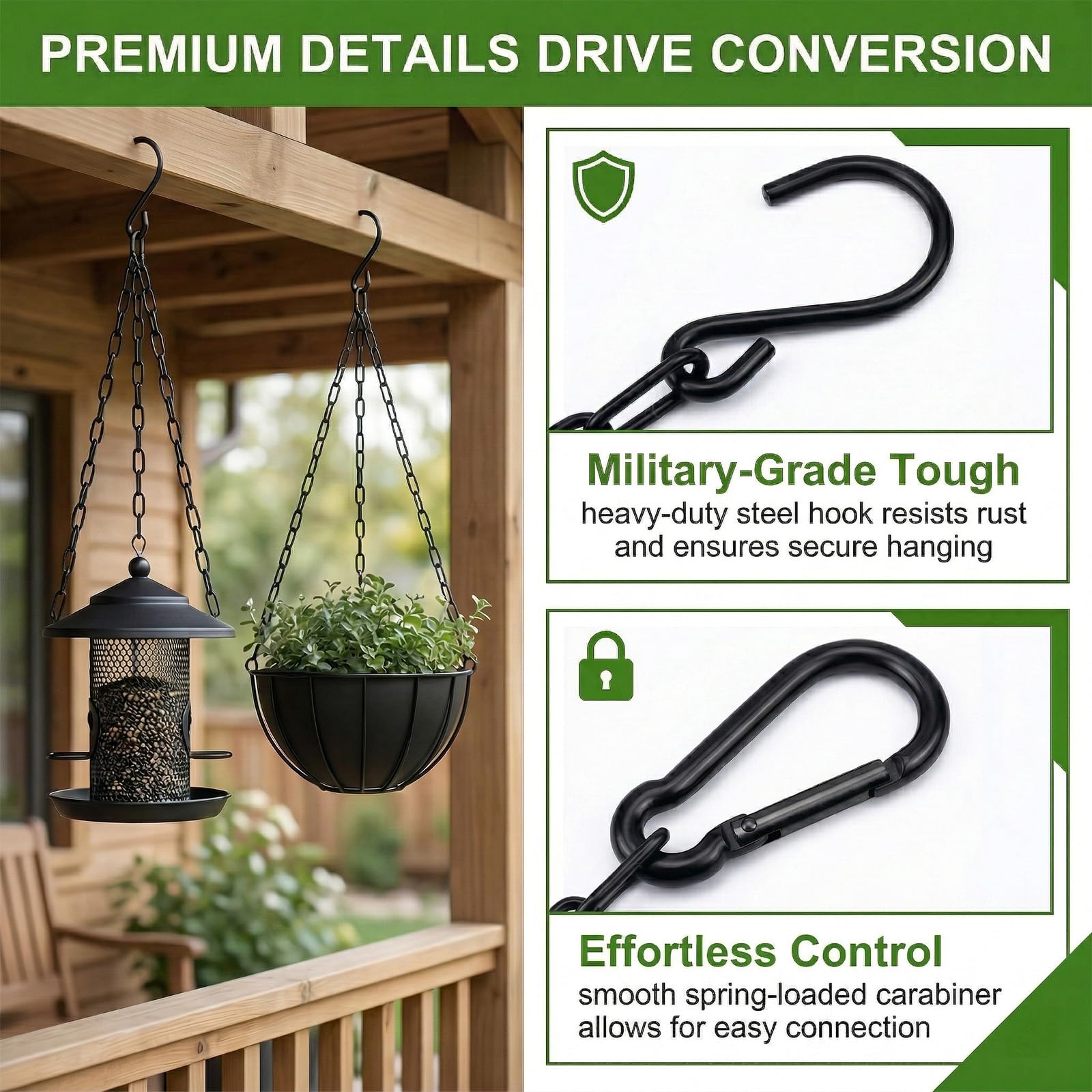2 Pezzi Nero Catena a in Acciaio Inox,Catena con Moschettone Catenas in Metallo per Appendere per Cancelli di Recinzioni,Giardini,Gabbie per Animali Domestici(109 cm per catena)