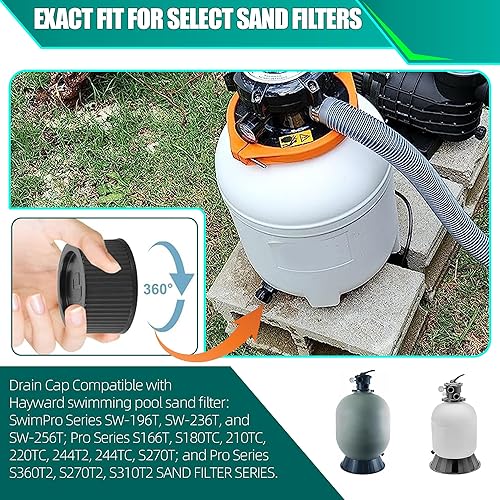 Miniatura 3 de Tapa de drenaje de filtro de repuesto exacta y junta para número de pieza SX180HG (versión original - Negro) - Tapa de filtro de arena compatible