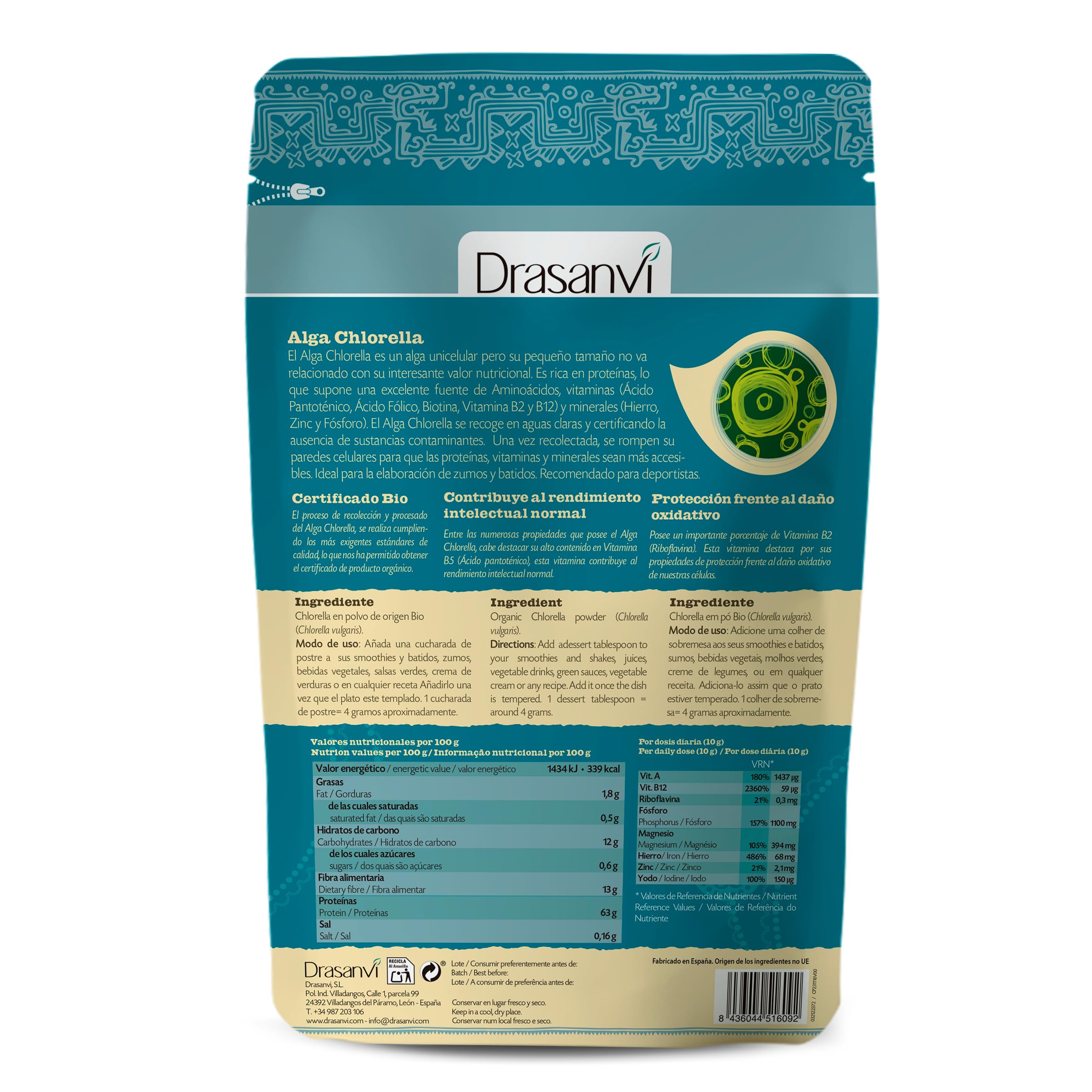 ALGA CHLORELLA BIO 90 G DOYPACK SUPERALIMENTOS DRASANVI