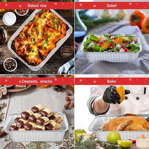 Miniatura 2 de Hemoton 20 bandejas de aluminio con tapas, recipientes rectangulares desechables para alimentos, sartenes de aluminio con fundas para llevar para