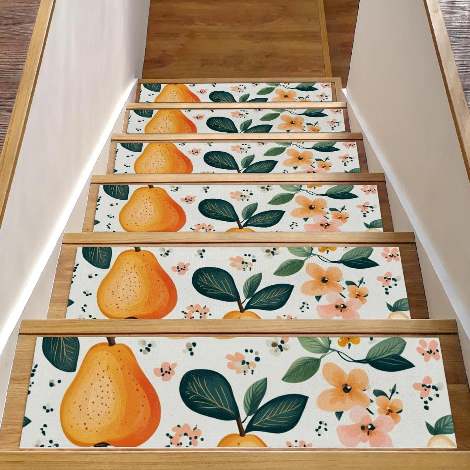Tapis d'escalier antidérapants haut de gamme avec motifs fleurs et libellules ciselés