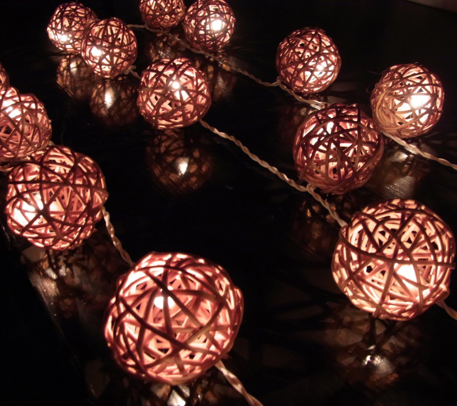 String Lights Rattan Ball Natural Color 20 LED Party
