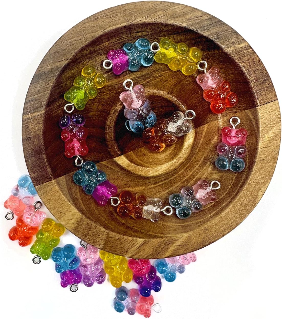 50PCS Little Bear Resin Pendants Charms, Gradient Multicolored Resin Pendant with Iron Loop, Animal Ornament, Kawaii Dangle Charms for Necklace Bracelet Earrings Jewelry Making DIY Crafts - Image 3