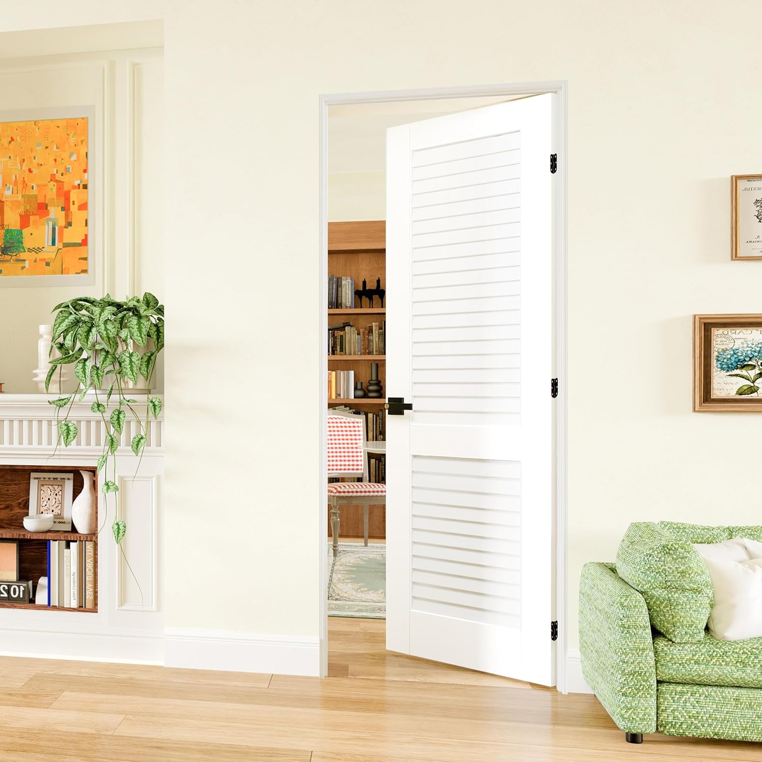 Prehung Door, Louver-Panel Door Slab with Door Jamb Hardware Kit & Black Door Lever, 30" x 80" Interior Door for Closet Bedroom Pantry, Easy Assemble - Right-Handed with Hinges