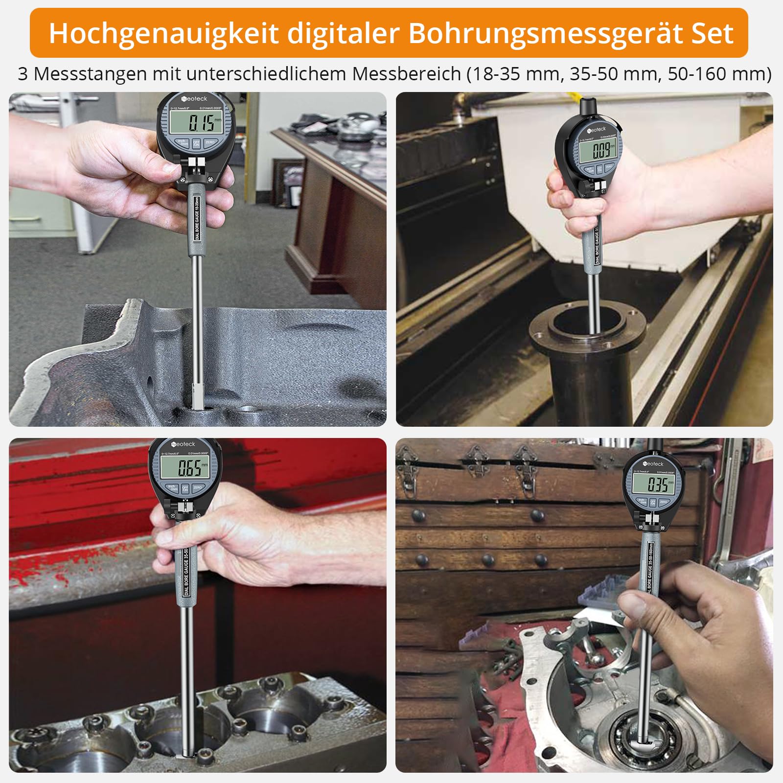 Neoteck Bohrungslehre Messuhr Set 18-160 mm Innendurchmesser Messuhr Aluminiumlegierung Hohe Präzision 0,01 mm Dial Bore Gauge Industriemesswerkzeug
