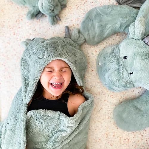 Miniatura 6 de MON AMI Manta con capucha de dragón  Manta de sherpa suave para niños  51 x 28 pulgadas acogedor diseño con capucha para niños pequeños y niños