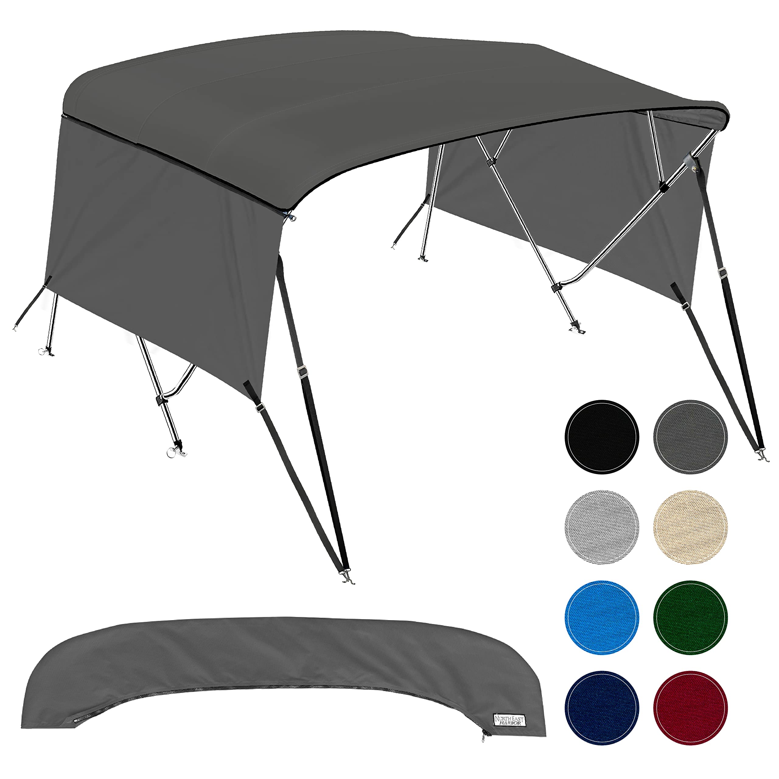 Universal 4 Bow Bimini Tops for Boats with Detachable Sidewalls, 900D Marine Canvas, Sun Shade Boat Canopy Kit, Bimini Top Hardware, Frame, Support Poles, Storage Boot, 67-72" W, Charcoal Gray