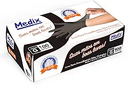 Luva Nitrilica Preta Sem Pó Medix Brasil Tamanho G - Caixa Com 100 Unidades