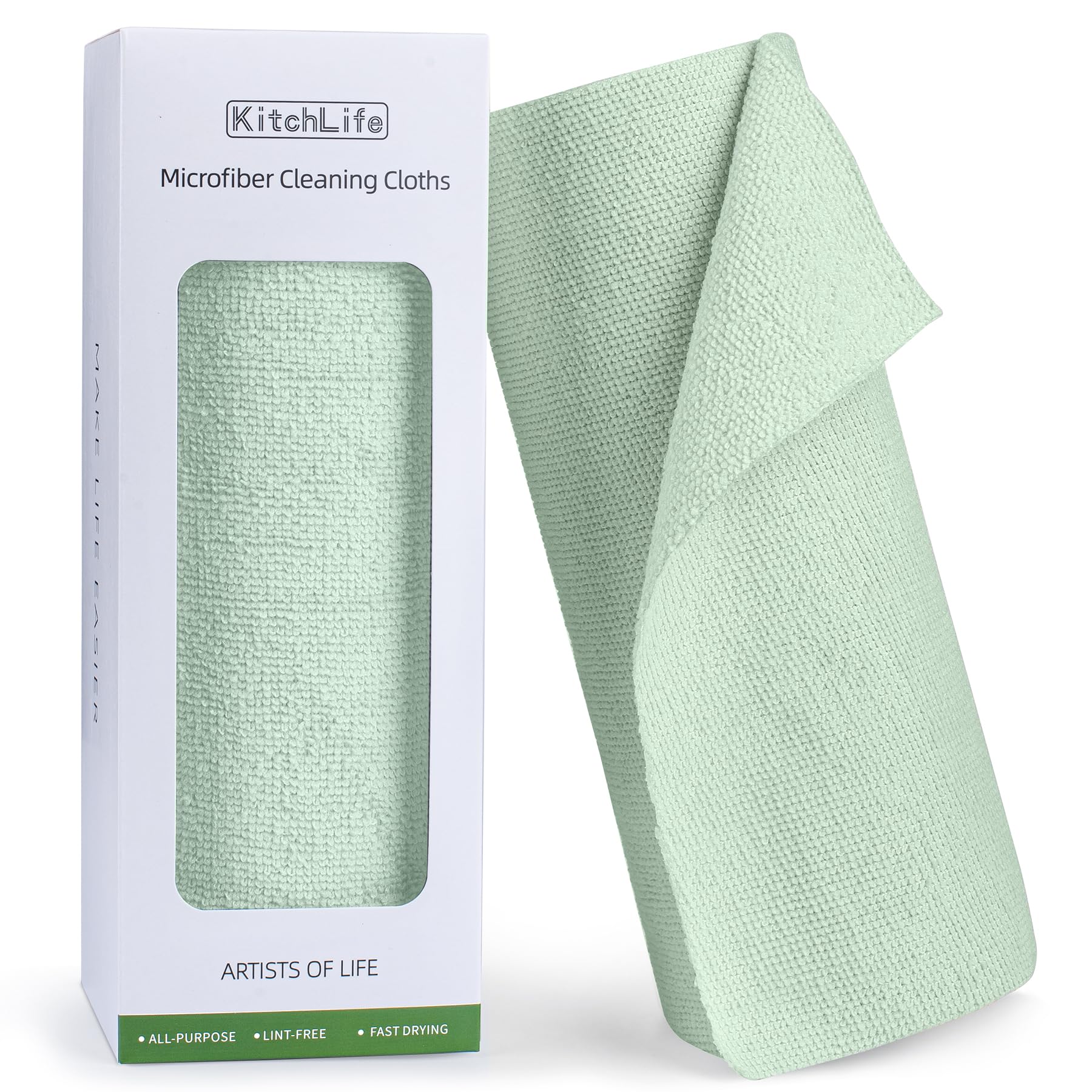 KitchLife Microfiber Cleaning Cloth Roll - Tear-Away Reusable Microfiber Paper Towels, Lint-Free, Washable, 20 Sheets for Kitchen, Car, Dishes, and Sensitive Surfaces (Light Green)[Amazon-developed Certification] Compact by Design