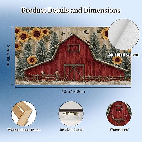Miniatura 5 de 20"x 40" Canvas Wall Art Winter Christmas Tree Ornaments Vintage Sunflower Country Red Barn Framed Pictures Painting Prints Large Wall Art for