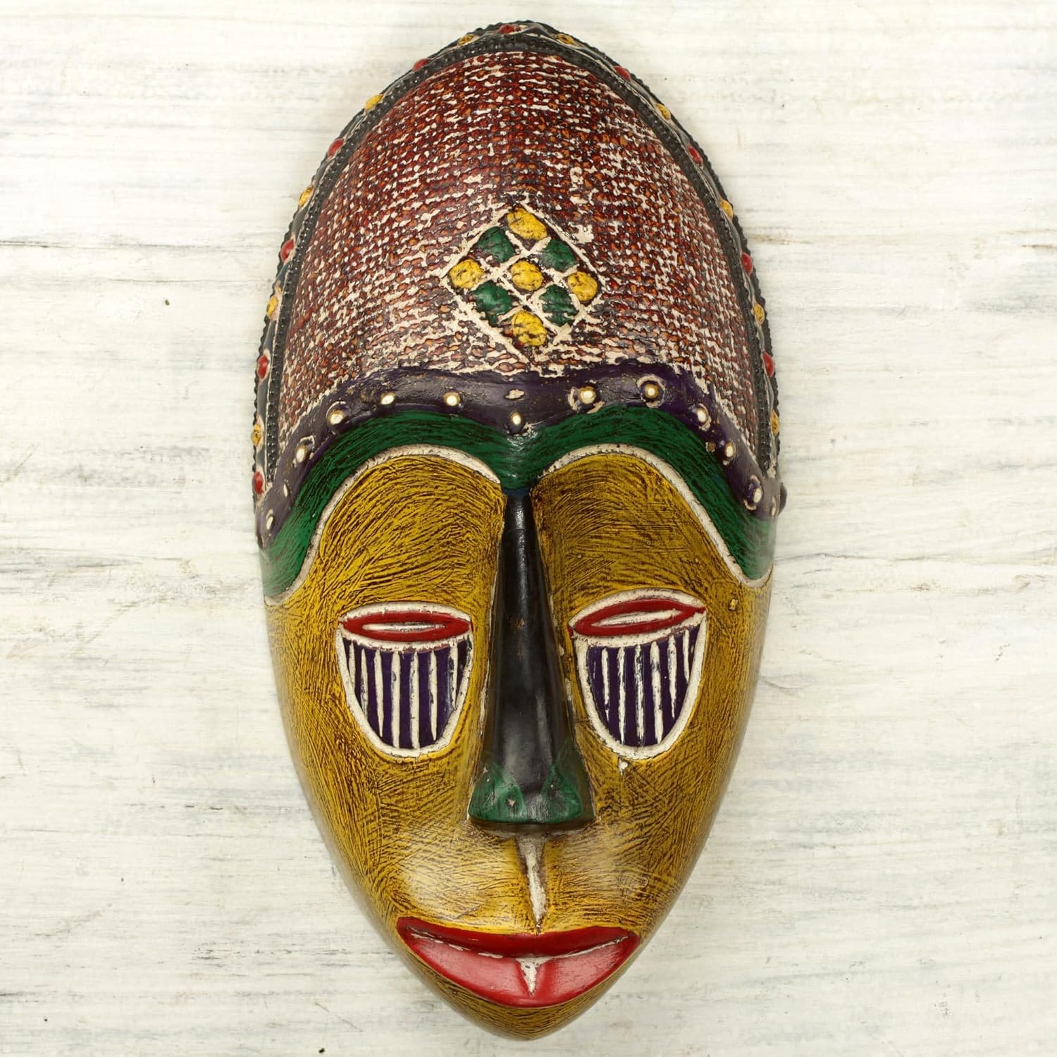 NOVICA Artisan Handcrafted African Wood Mask Artisan Sese Wall from Ghana Multicolor Masks Ghanaian [12.75in H x 6.75in W x 3.5in D] ' Unity Mask'