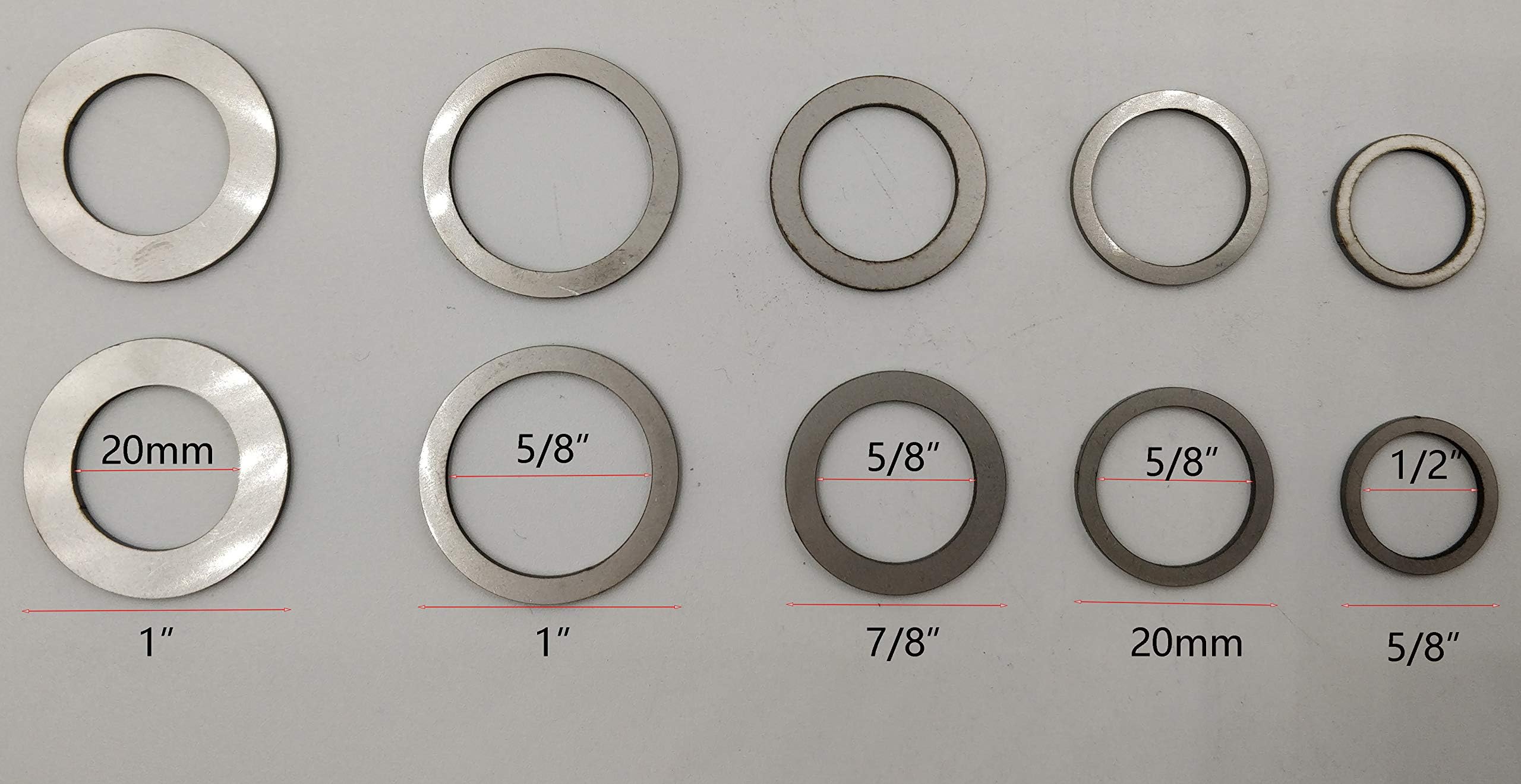 Saw Blade Bushing Set Saw Blade Adapter Ring, 1 Inch to 20 mm, 1 Inch to 5/8 Inch, 7/8 Inch to 5/8 Inch, 20 mmto 5/8 Inch, 5/8 Inch to 1/2 Inch, Pack of 10