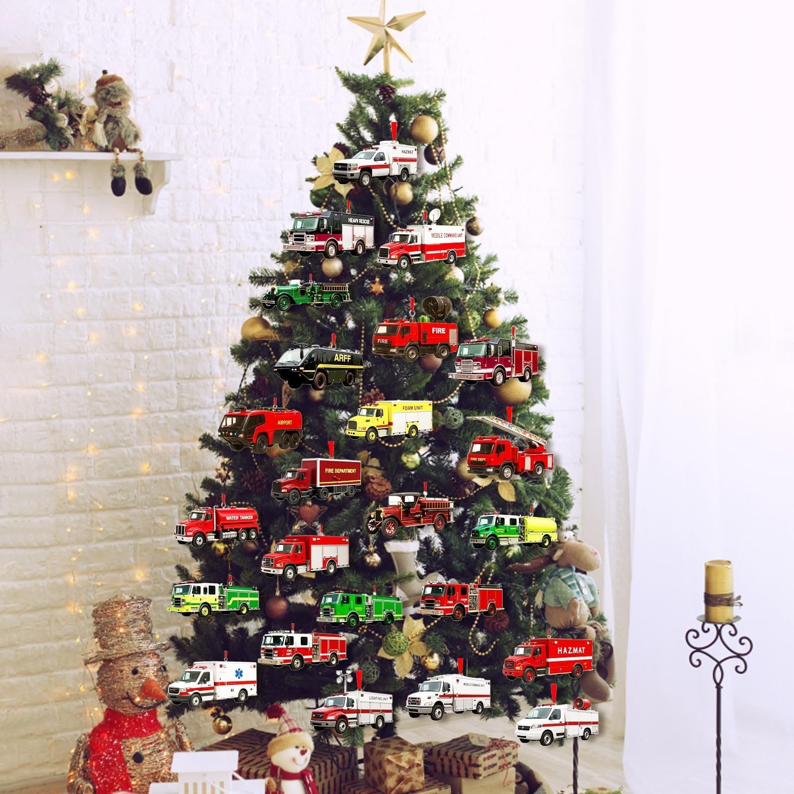 Fire Truck Adventskalender 2025 - 24 Acryl Ornamente, Feuerwehr Design