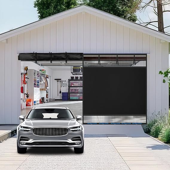 Privacy Garage Door Screen Blackout for 1 Car Garage- 8x7FT Heavy Duty Magnetic Garage Screen, Thicker 265g/m2 Mesh, Hands Free, Magnetic Privacy Garage Screen Door