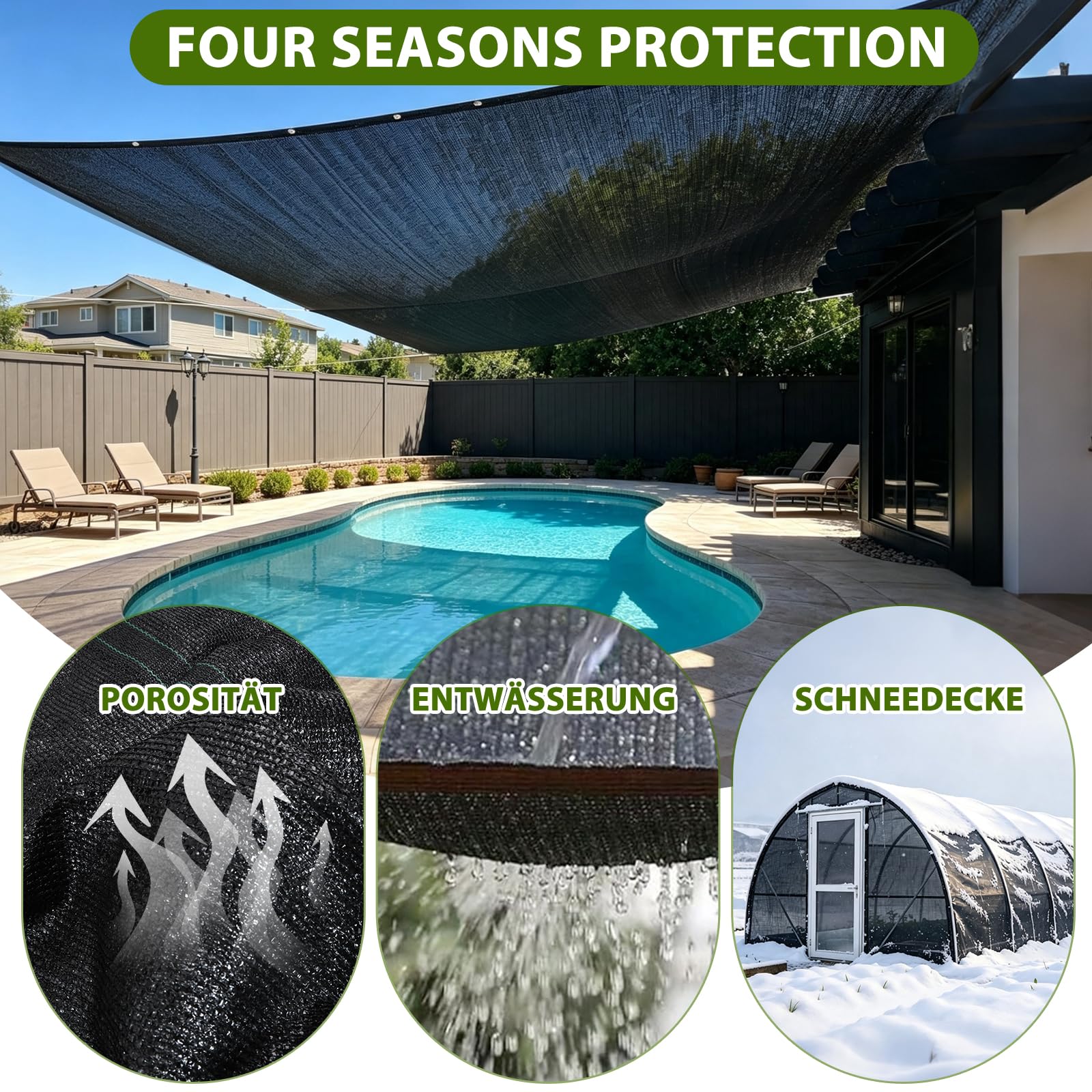 Voile d'ombrage - 4 x 7 m - Avec œillets - 70 à 90 % d'ombrage - Résistant aux UV - Filet d'ombrage pour protection des plantes, serre, grange, chenil, cour, toit, balcon et terrasse