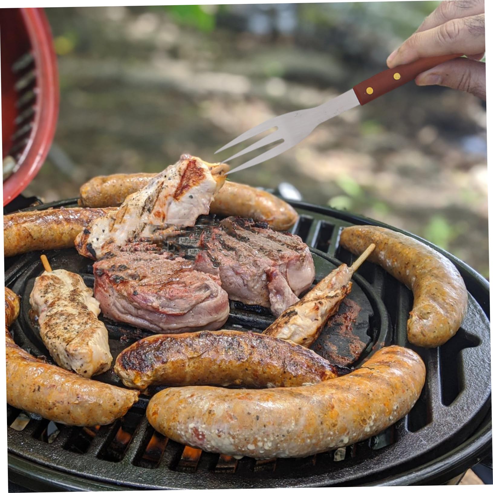 Set Utensili Barbecue Acciaio Inossidabile e Legno Nero | Borsa Inclusa, Design Compatto Cinghie di Fissaggio, Guanto Termoresistente per Festa All'aperto