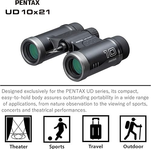 Miniatura 4 de PENTAX Binoculares UD 10x21- Negro. Aumento 10x con prisma de techo. Visión brillante y clara, ligera con recubrimiento múltiple para lograr un
