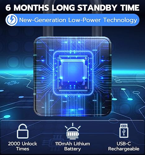 Miniatura 4 de eLinkSmart Cerradura de casillero de gimnasio con huellas dactilares, candado biométrico sin llave, resistente a la intemperie, aplicación digital