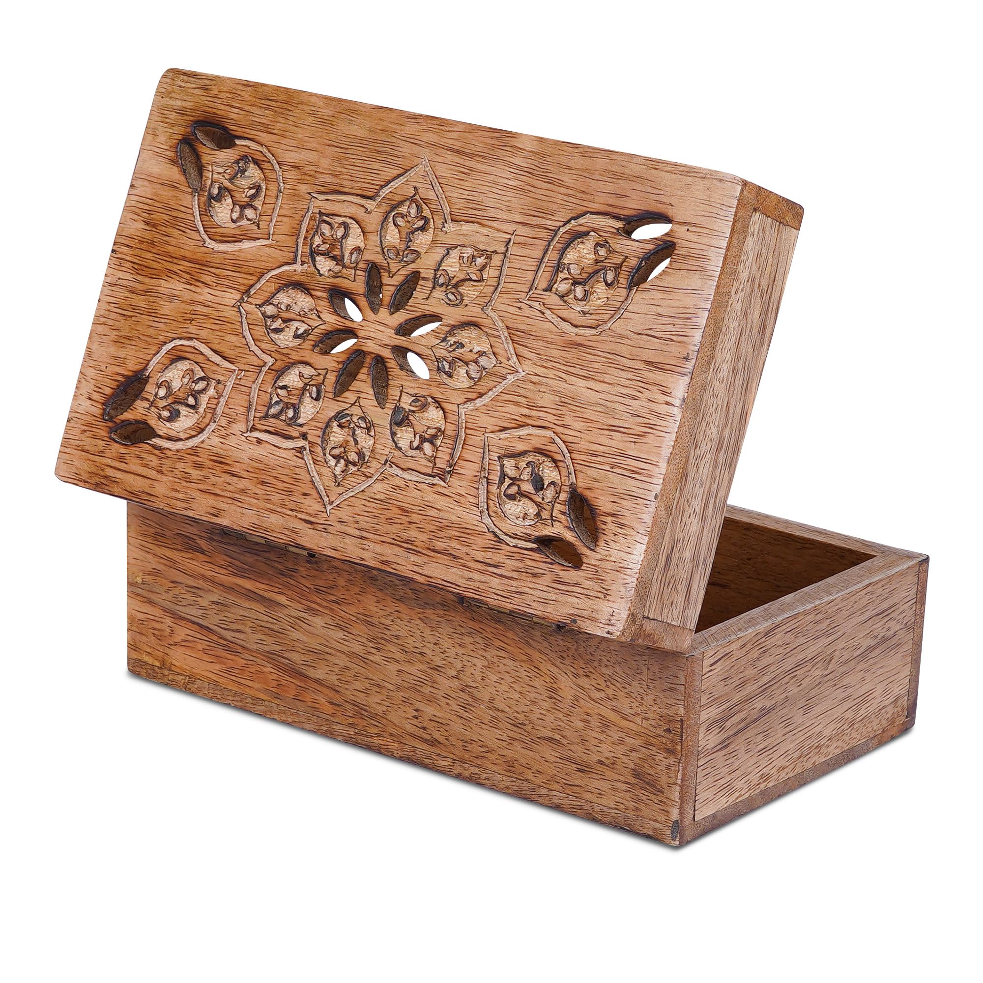 Mela ArtisansDecorative Medium Burnt Mango Wood Box with Lid - “Serena” Wooden Extra-Large Box - Handmade Decorative Box with Lid for Use As Memory Box, Keepsake Box, Photo Storage Box, & More- 10.5” x 7.5” x 4”