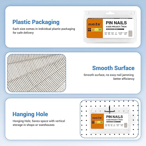 Miniatura 5 de meite Clavos de acero inoxidable de calibre 23, varios 6 tamaños (12 pulgadas, 58 pulgadas, 34 pulgadas, 1 pulgada, 1-316 pulgadas, 1-38 pulgadas)