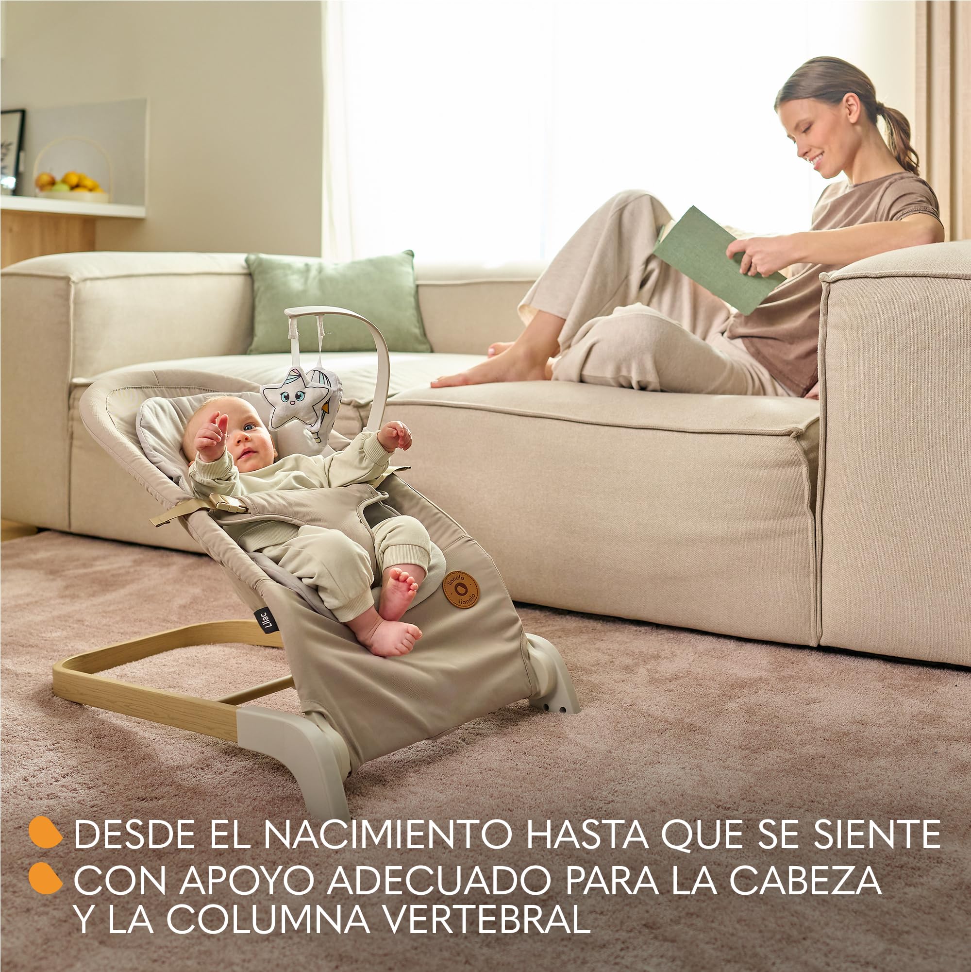 LIONELO LILAC - Balancín y tumbona para bebés de hasta 9 kg, 0 a 6 meses, 2 en 1, 2 juguetes, inclinación ajustable, arnés de 3 puntos, peso ligero, 3,2 kg, plegable