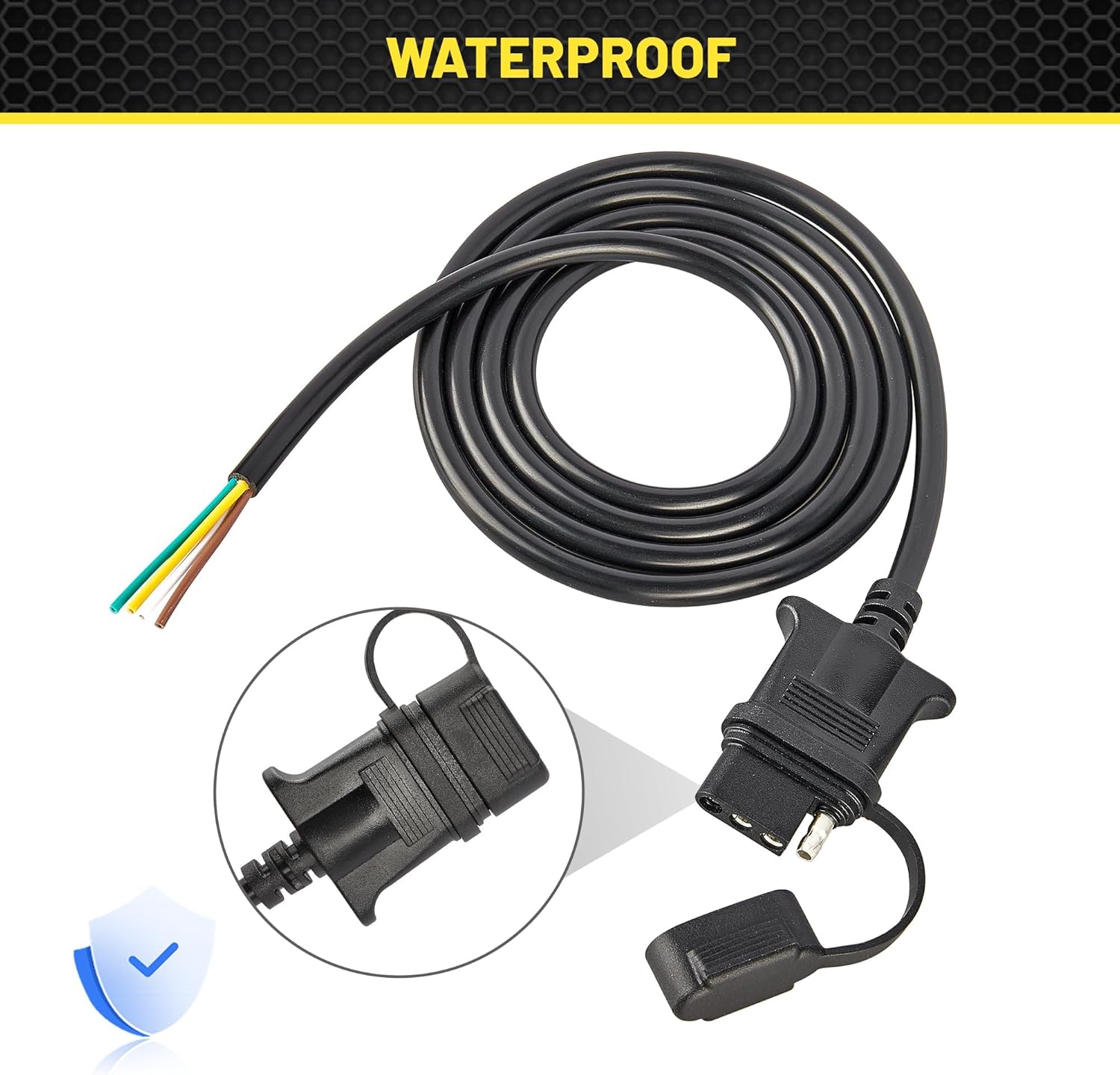 Oyviny 4-Way Flat to 7-Way Round Blade and 4 Way Trailer Wiring Harness Adapter + 4-Pin Flat Trailer Wiring Harness 5 Feet