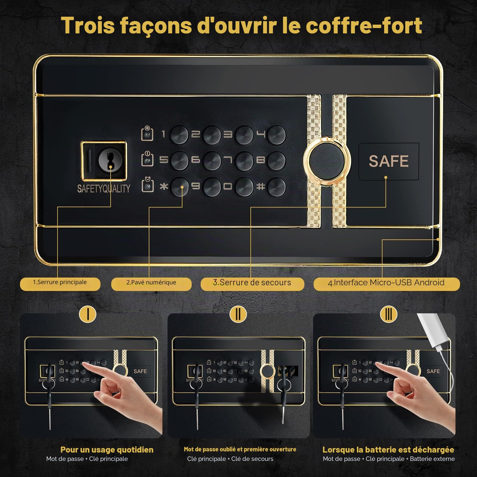 GIANTEX Coffre-fort Electronique 42,5 L, Serrure à Combinaison & 2 Clés de Secours, Boîte Verrouillable Intégrée, Système d'Alarme Sensible, Ignifuge, 38 x 35,5 x 59 cm, Noir