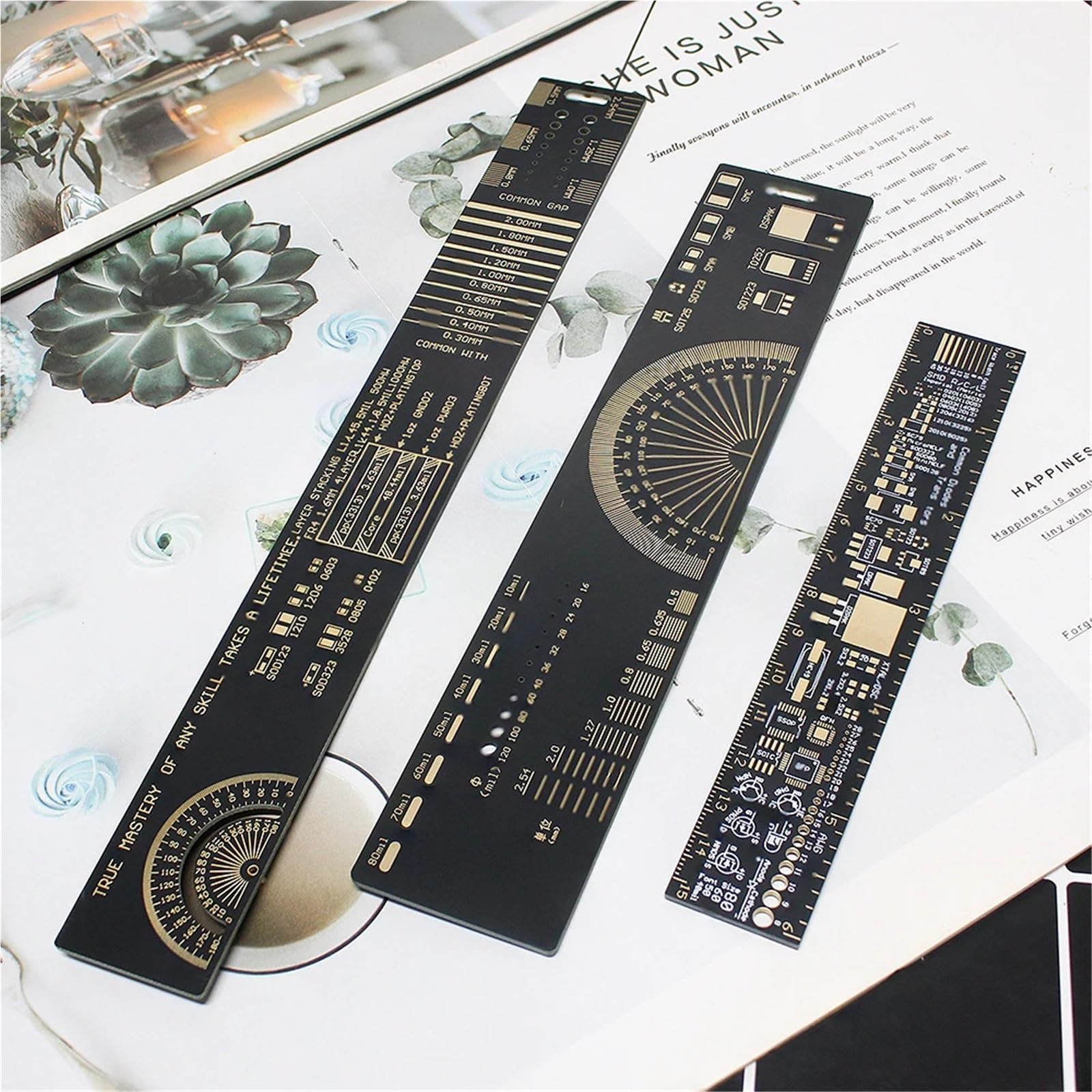1 Set 3 Tipo PCB Righello di Riferimento 15 cm 20 cm 25 cm Strumento di misurazione Multifunzionale condensatore Chip IC SMD diodo Transistor