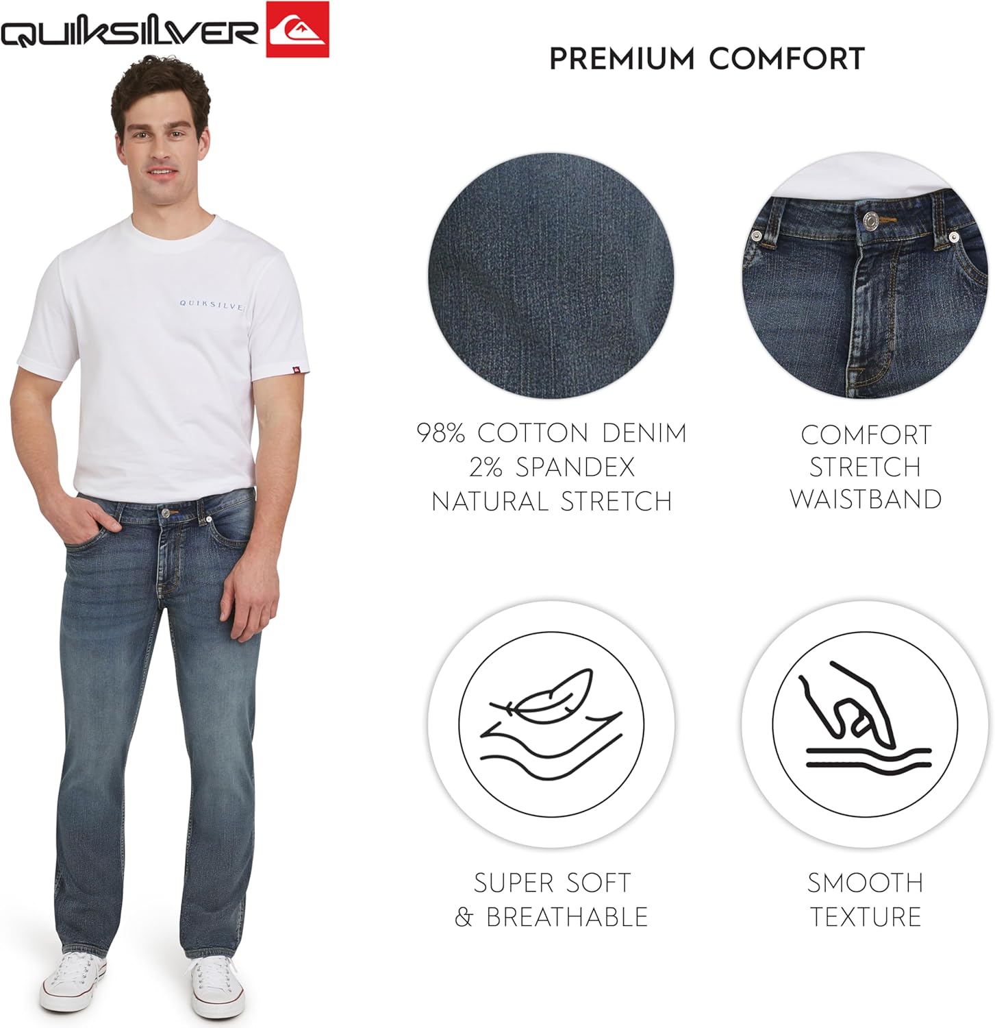 Quiksilver Men's 5 Pocket Straight Fit Stretch Waist Denim Jeans - Image 3