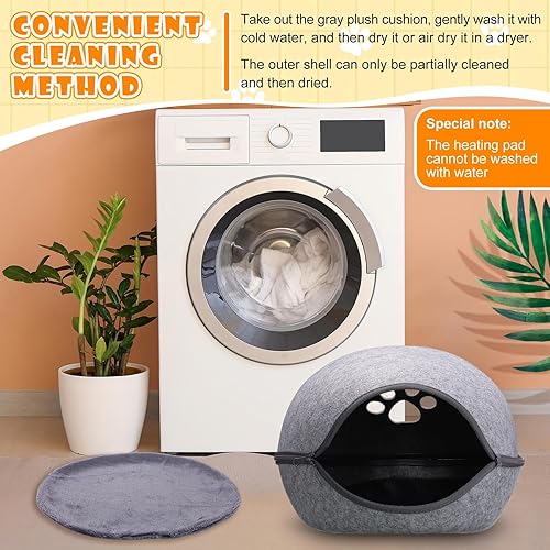 Miniatura 6 de Cama térmica para gatos, cueva climatizada para gatos, cama térmica más cálida para mascotas con calentador impermeable extraíble para gatitos y