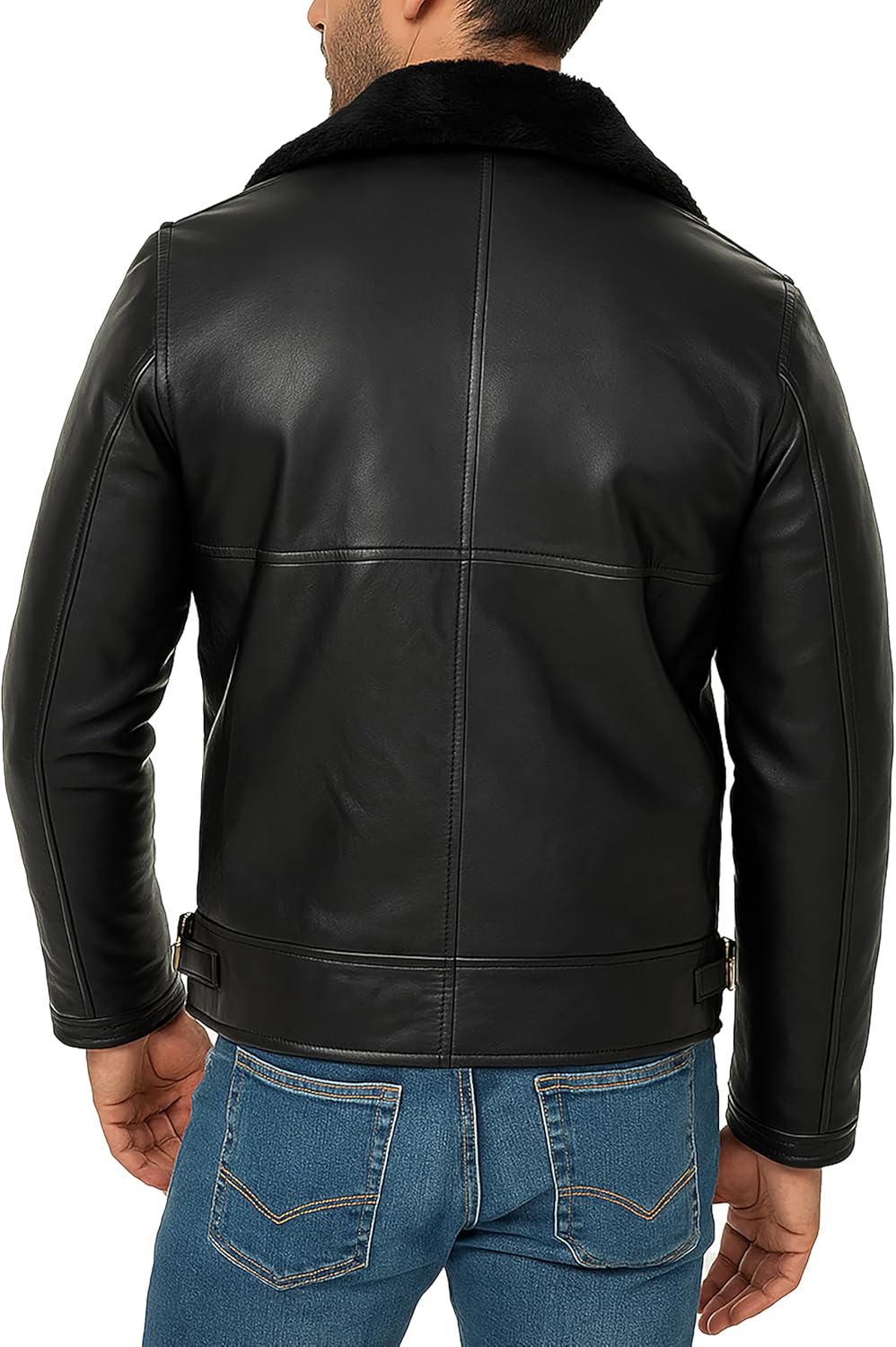 SpazeUp Mens Fur Shearling Jacket Real Sheepskin Leather Jacket | B3 Flight Pilot Aviator Bomber Jackets Men Shearling Coat - Image 3