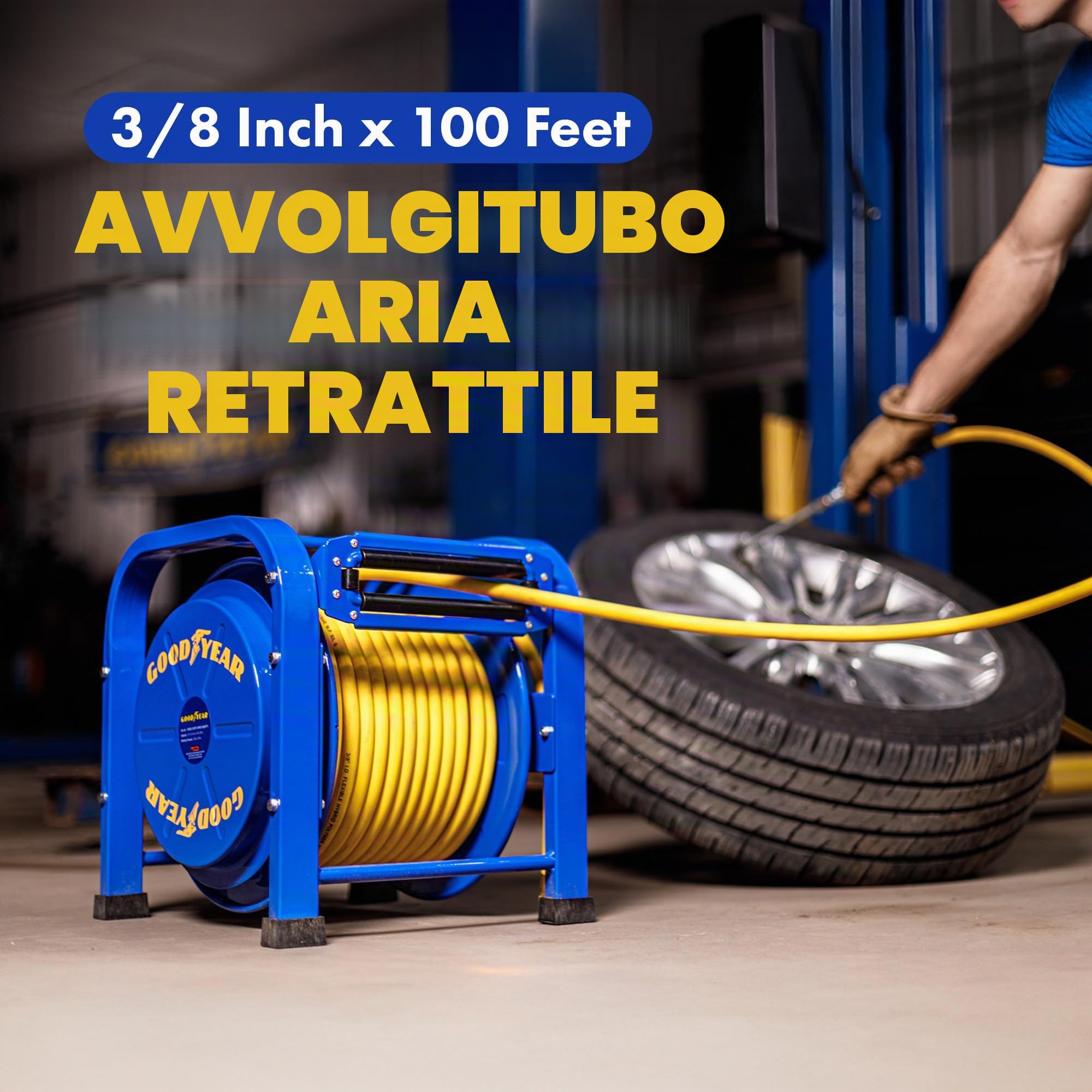 Goodyear elite heavy duty pro primavera driven acciaio retrattile rotolone (3/8 in. x 100 ft.), con 2 anni di garanzia