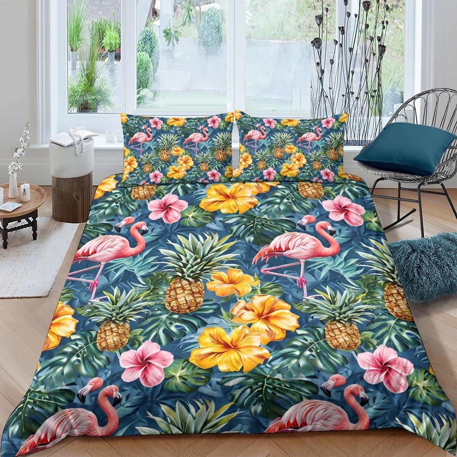 Ctjqhvkz Style-6 3D Printed Tropical Flamingo Fitted Sheet Microfiber Soft Breathable Pineapple Flower Mattress Cover For Bedroom Dorm Decor Single（135X200cm）