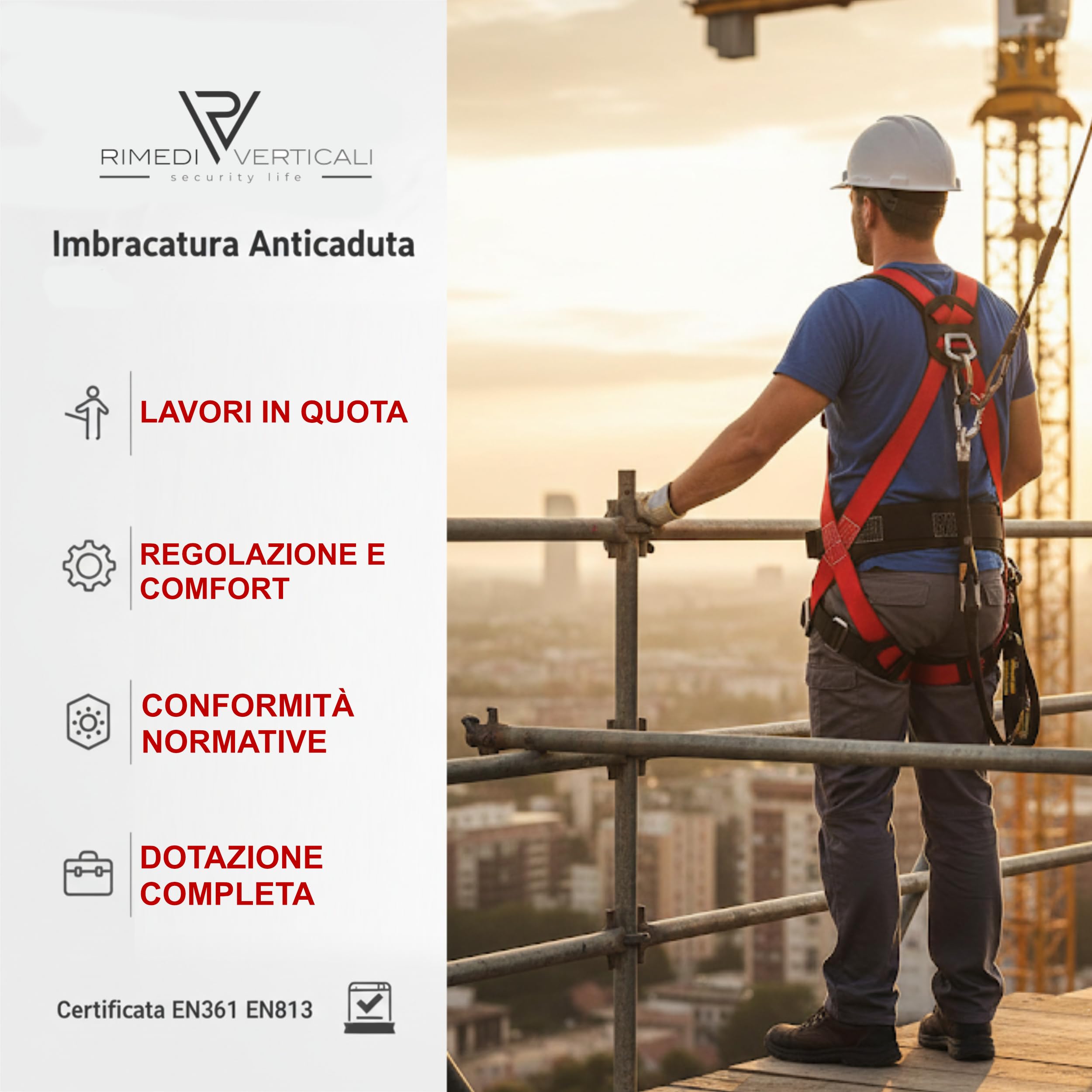 Imbracatura Anticaduta per Ponteggi, Certificazione CE Imbracatura di Sicurezza Anticaduta Regolabile,
