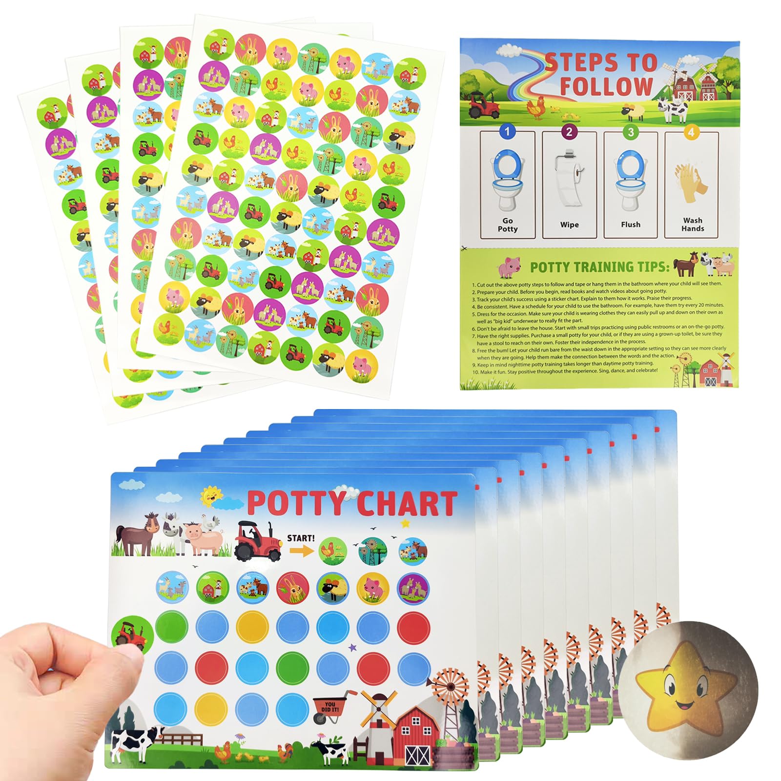 18-Piece Potty Training Chart Potty Training Sticker Chart for Boys Made of Waterproof Paper Helps Toddler Kids Learn