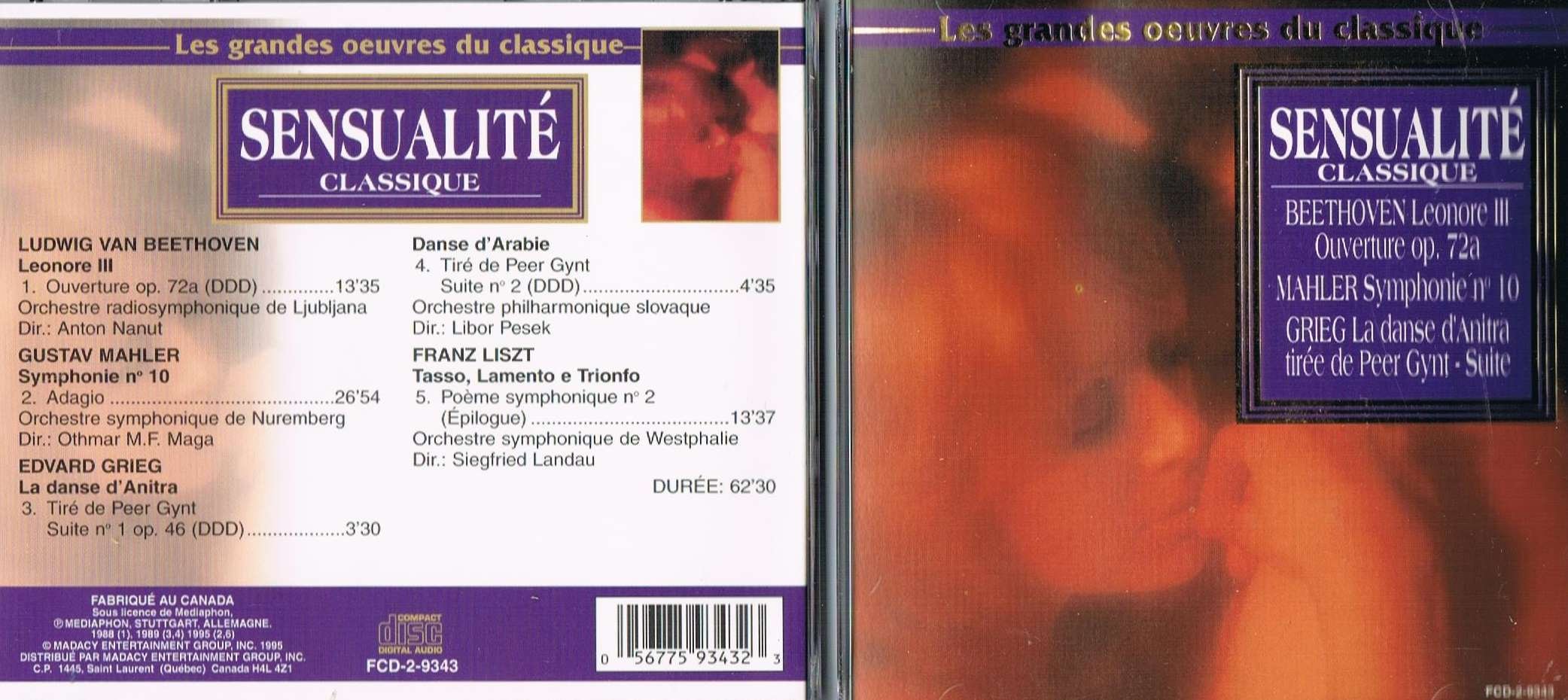 Sensualité Classique - Les Grandes Oeuvres du Classique [Audio CD] Beethoven, Mahler, Grieg, Listz,