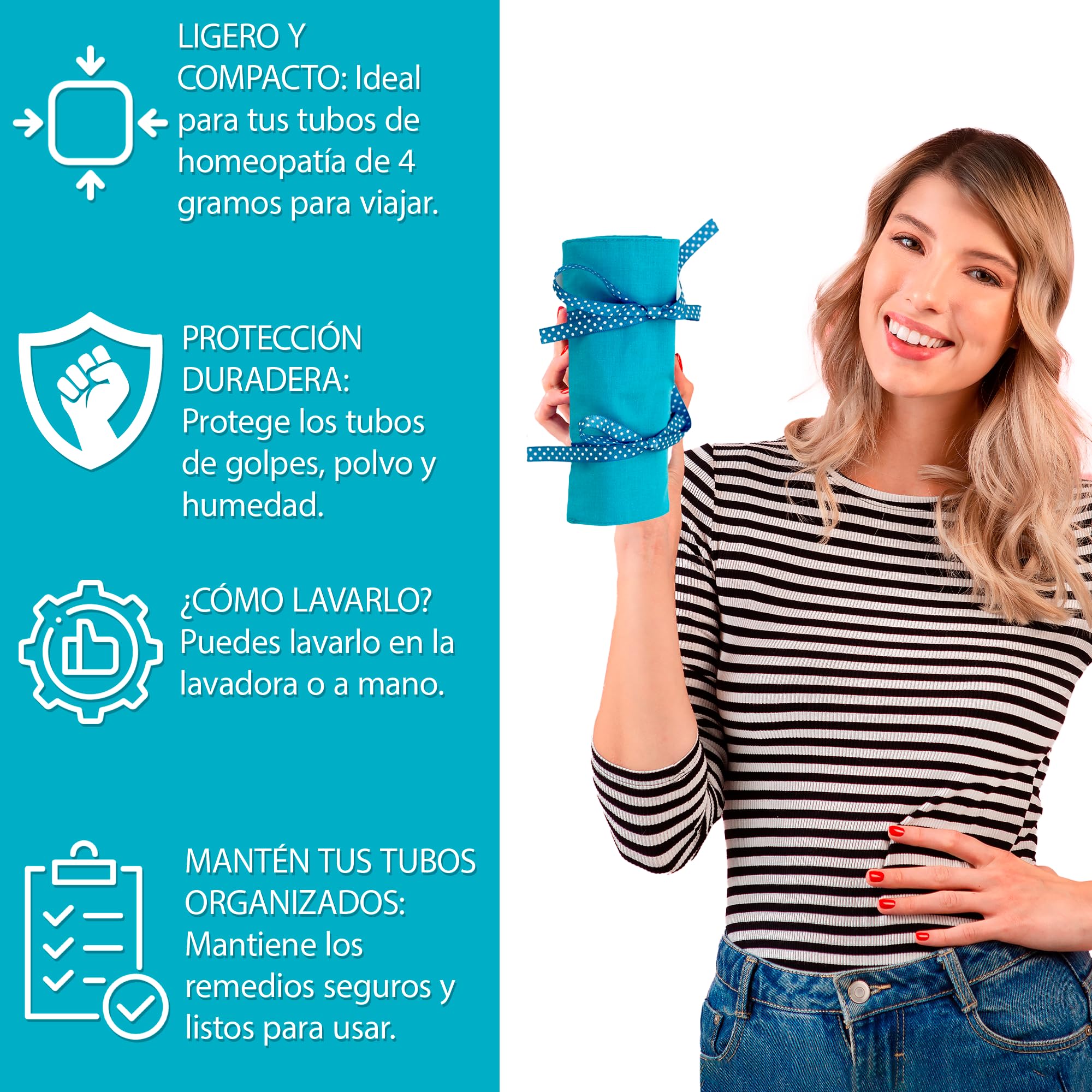 HOMEO-Case | Estuche de Homeopatía de Tela con 24 Espacios para Tubos de 4 Gramos de Boiron | Estuche Tubos de Homeopatía | Color Azul (No Incluye Tubos)