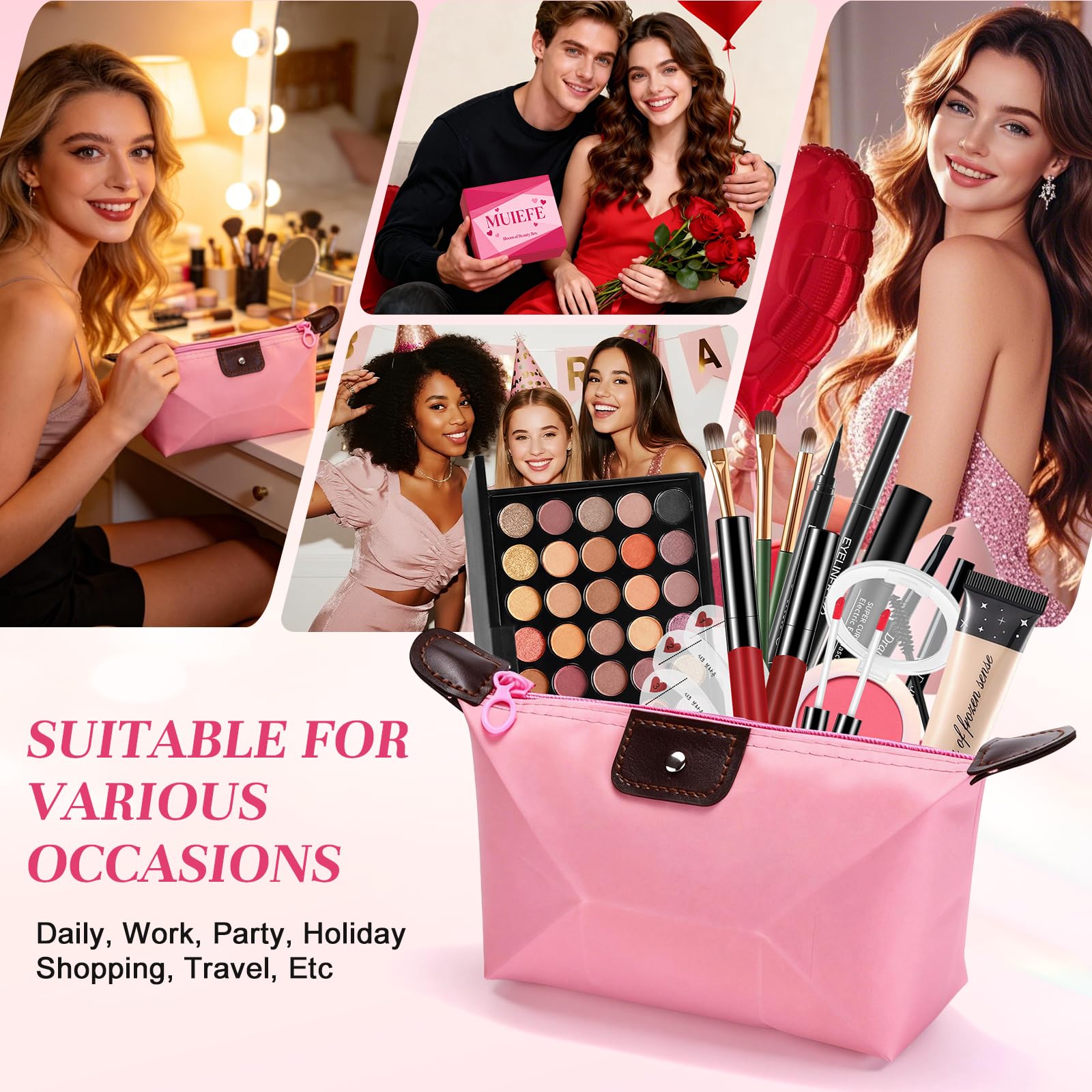 Coffret Maquillage Femme, Mallettes Maquillage Ado Fille, Kit de Maquillage Portable pour Débutants et Professionnels avec Palette à Yeux, Fond de Teint, Mascara, Gloss à Lèvres, Crayon Sourcil