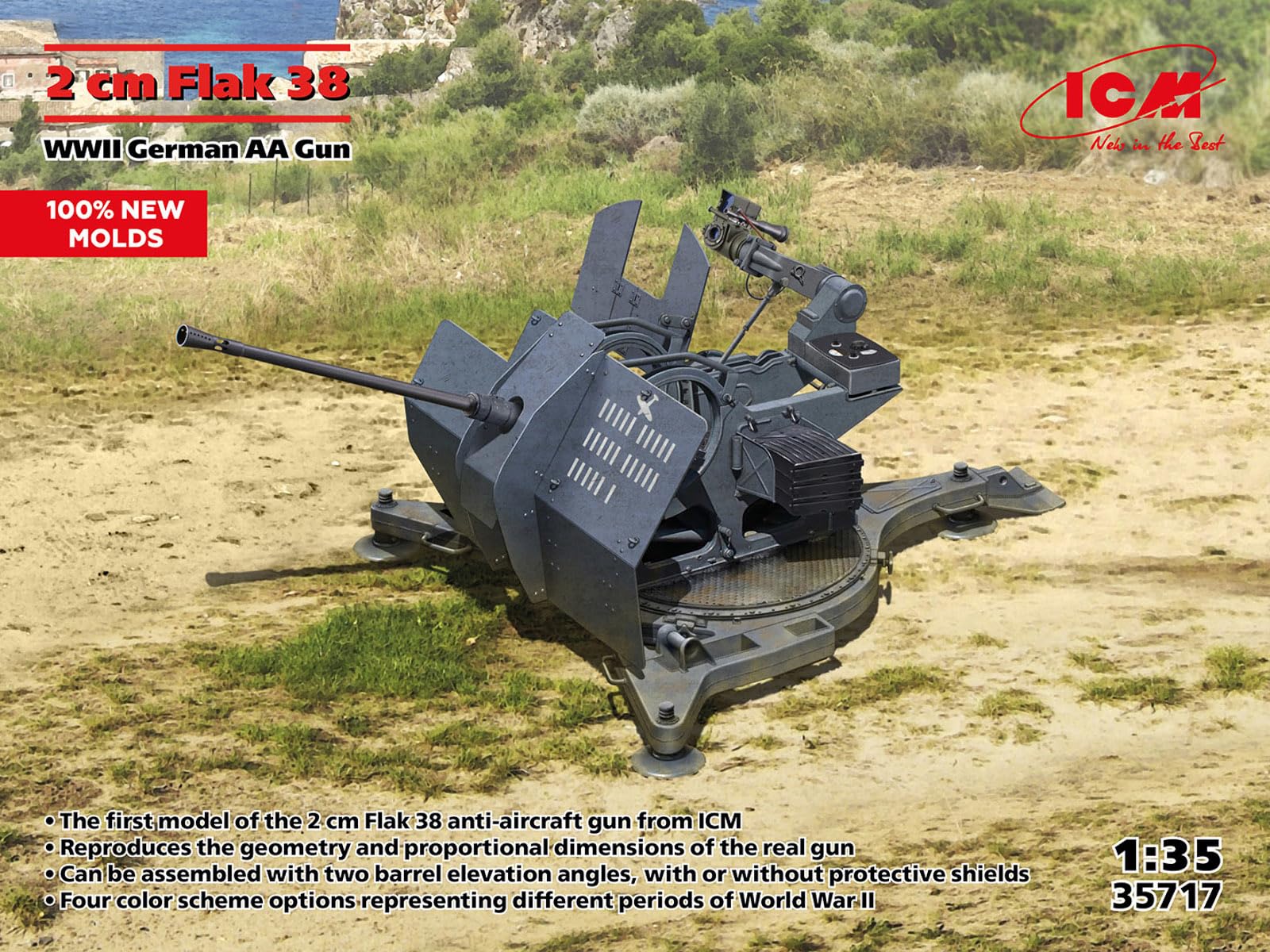 Icm - flak 38 cannone antiaereo tedesco 1/35 - icm 35717
