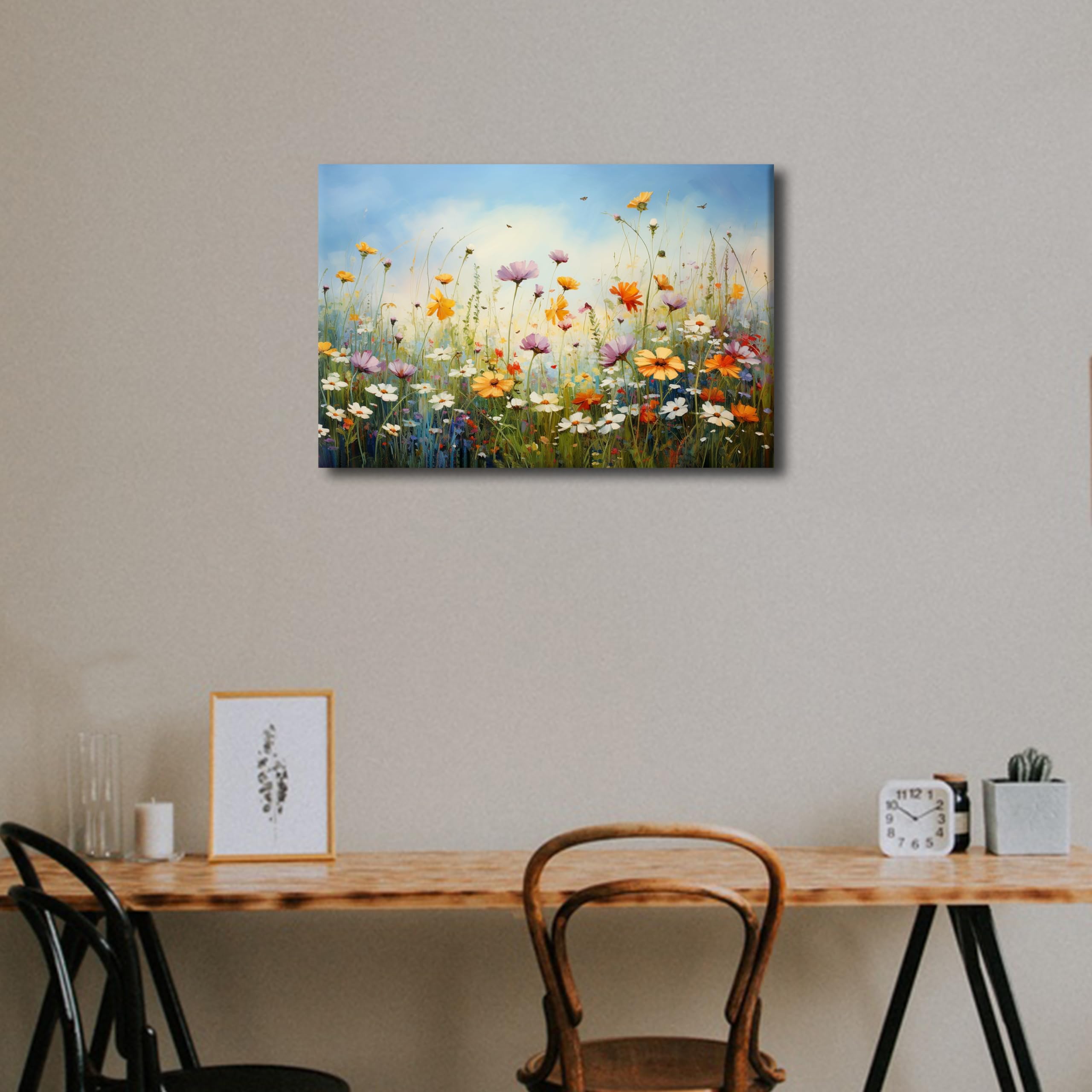 TISHIRON Wall Decor Blooming Flower Canvas Wall Art Wildflowers Modern Artwork for Office Plant Picture Print on Canvas Framed Ready to Hang for Living Bedroom Home 24x16in - Image 2